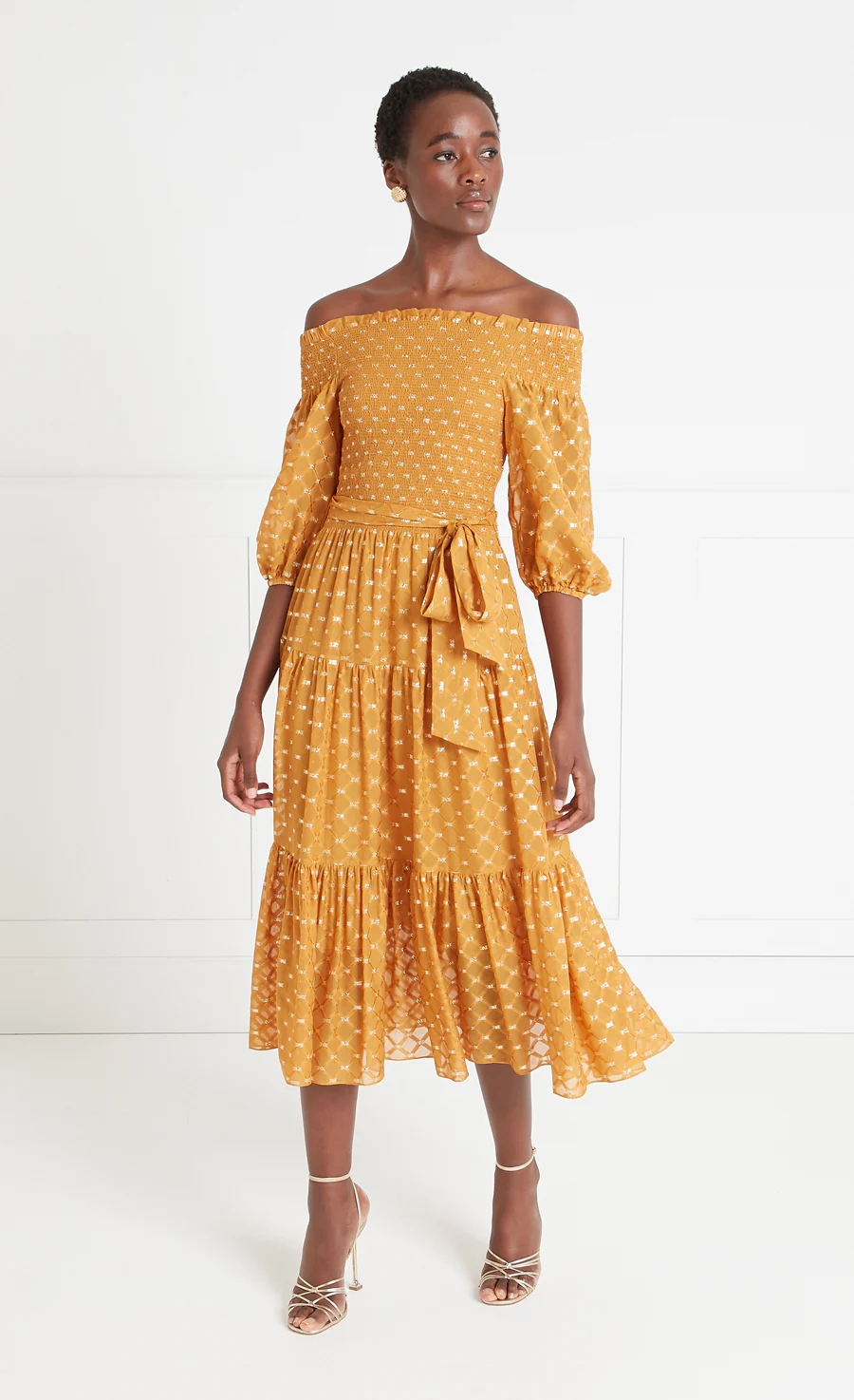 Angelico Off-Shoulder Dress - Amber Gold - Image 2