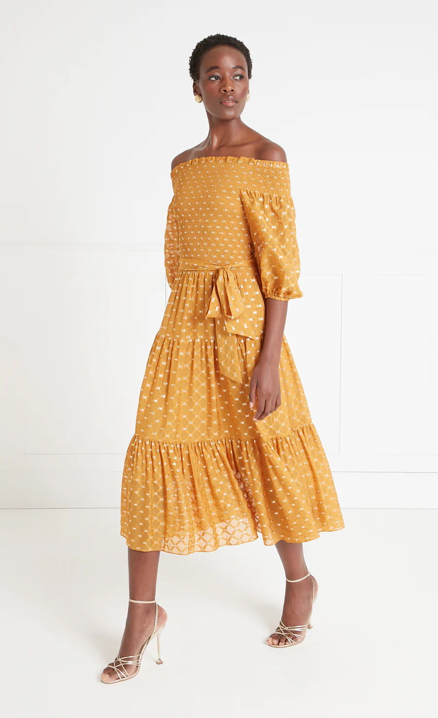 Angelico Off-Shoulder Dress - Amber Gold - Image 3