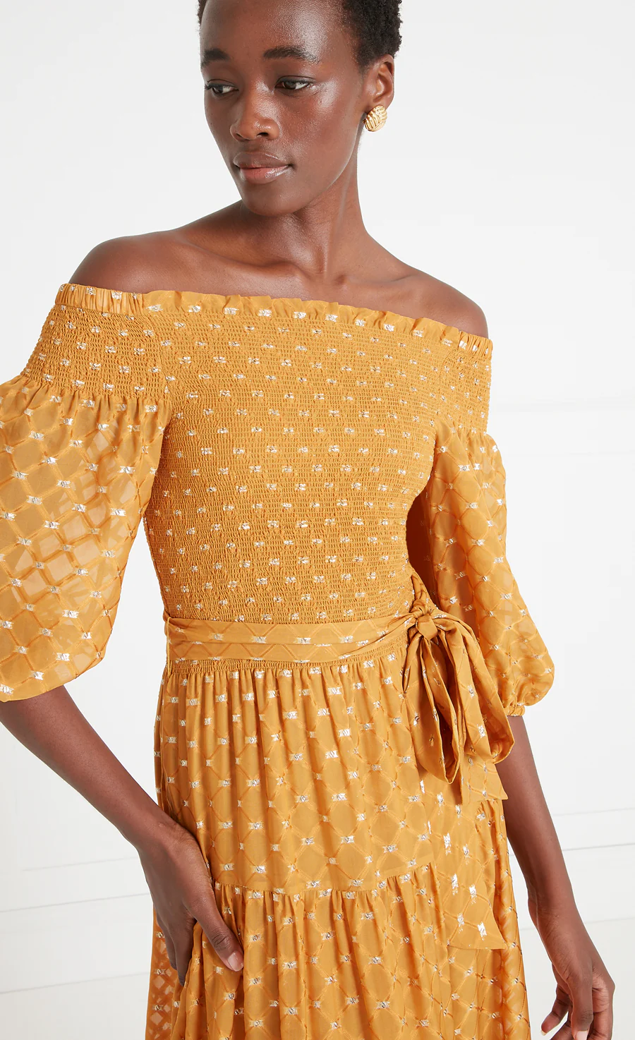 Angelico Off-Shoulder Dress - Amber Gold - Image 5
