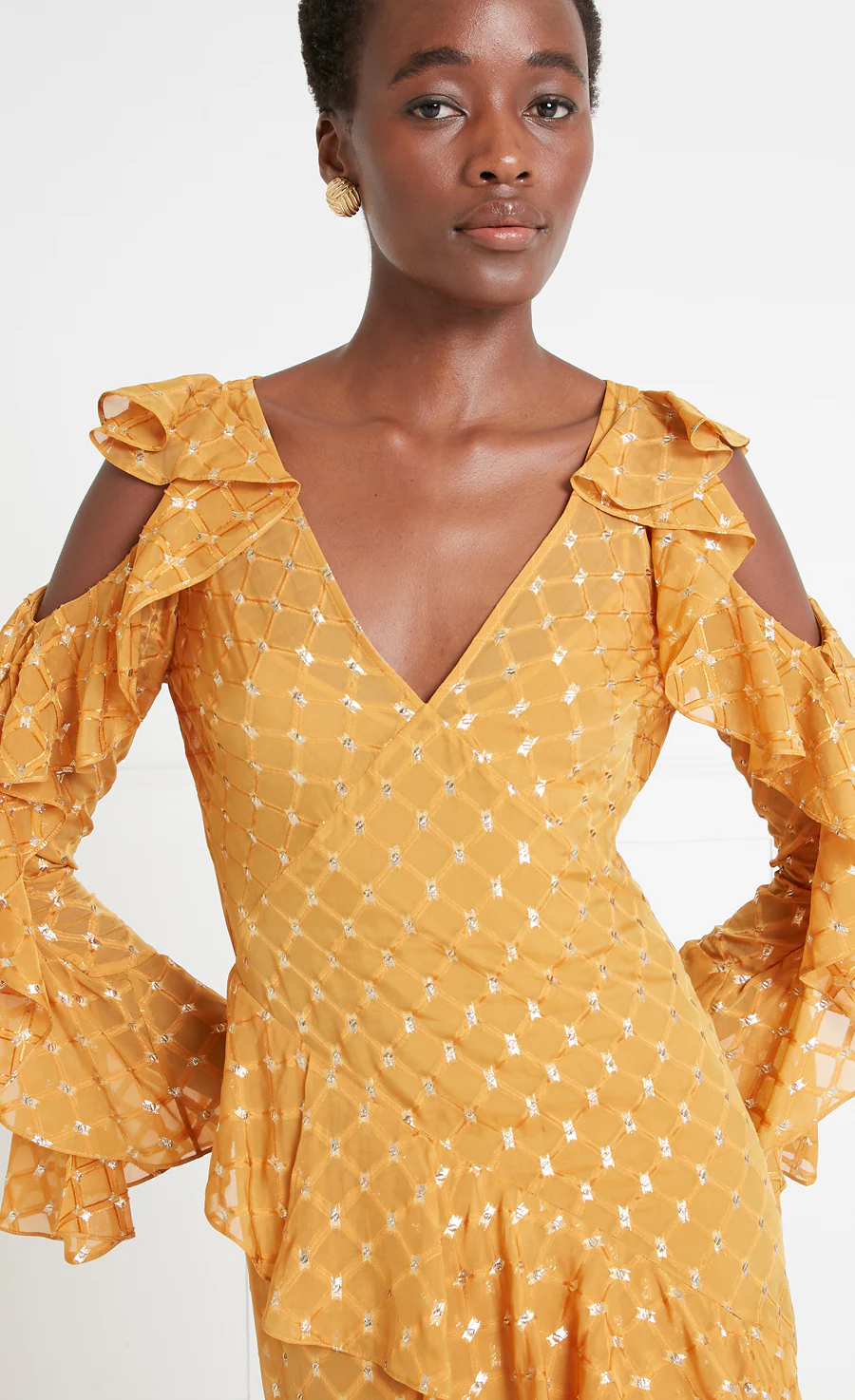 Angelico Ruffle Dress - Amber Gold - Image 5