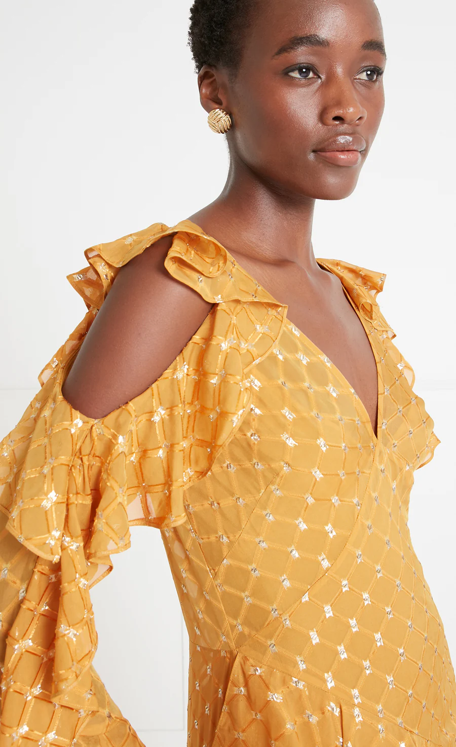 Angelico Ruffle Dress - Amber Gold - Image 6