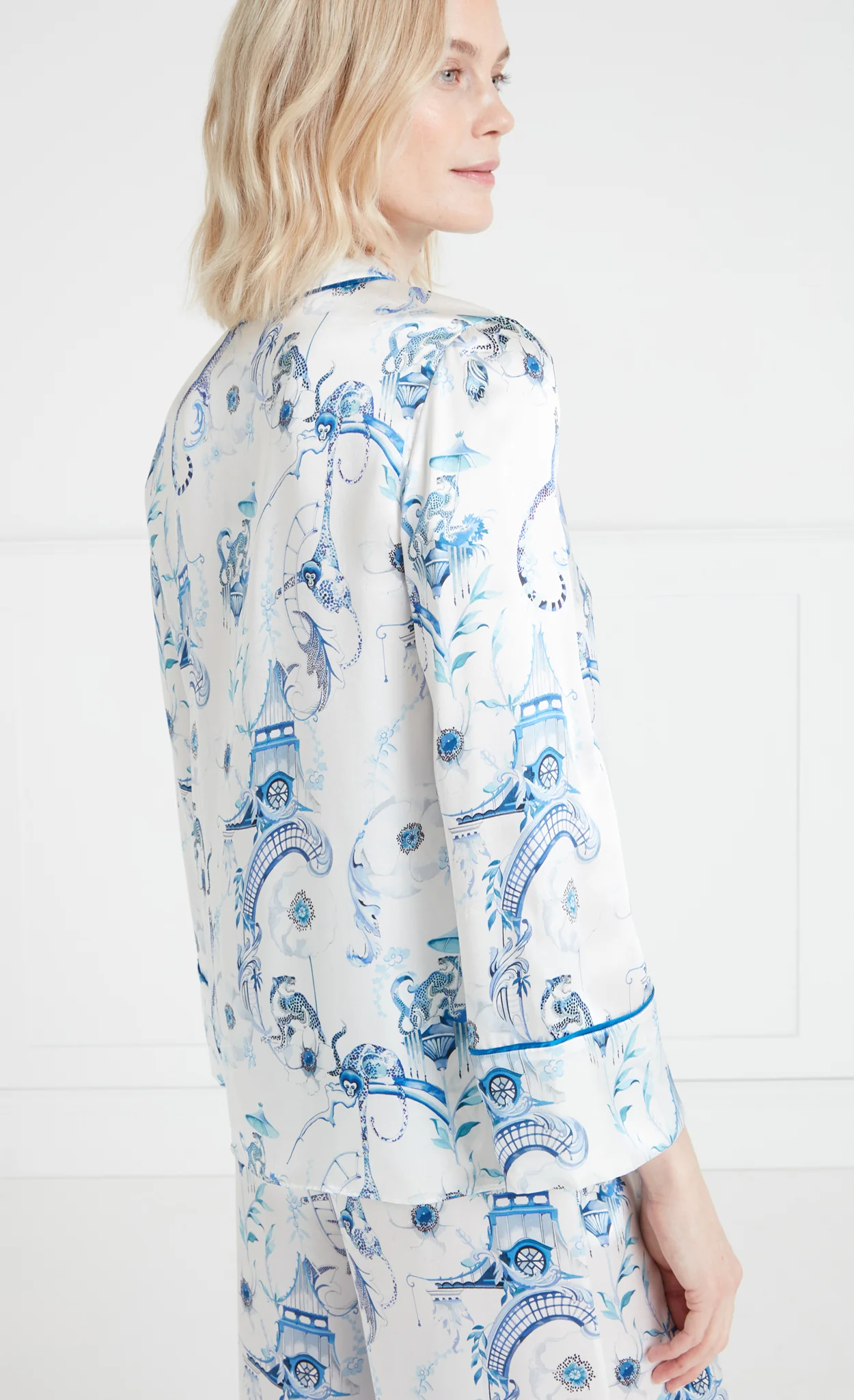 Aphrodite Long-Sleeve Pyjama Top - White & Blue Euphoria - Image 5
