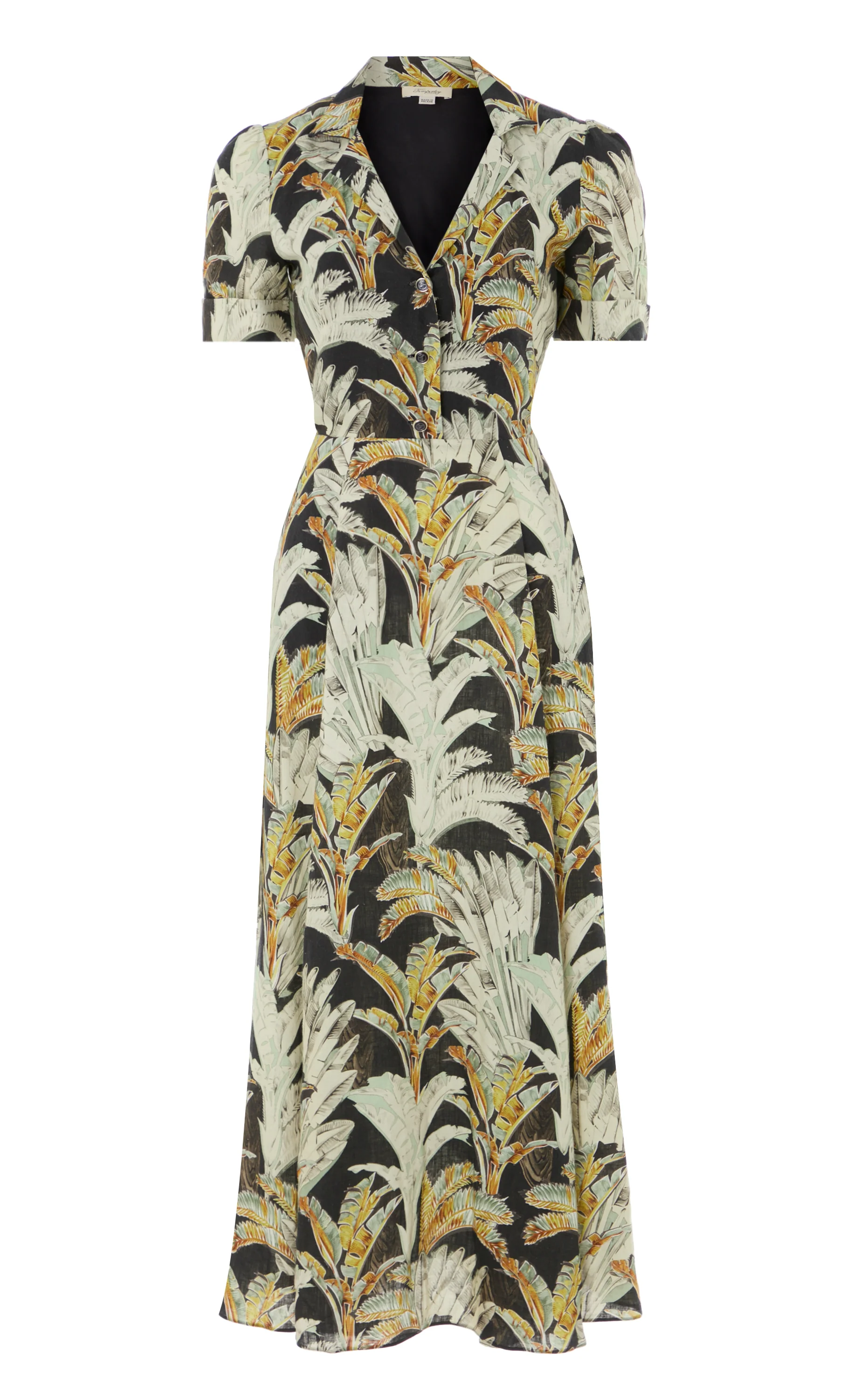 Baxter Linen Sleeved Dress - Black/Khaki