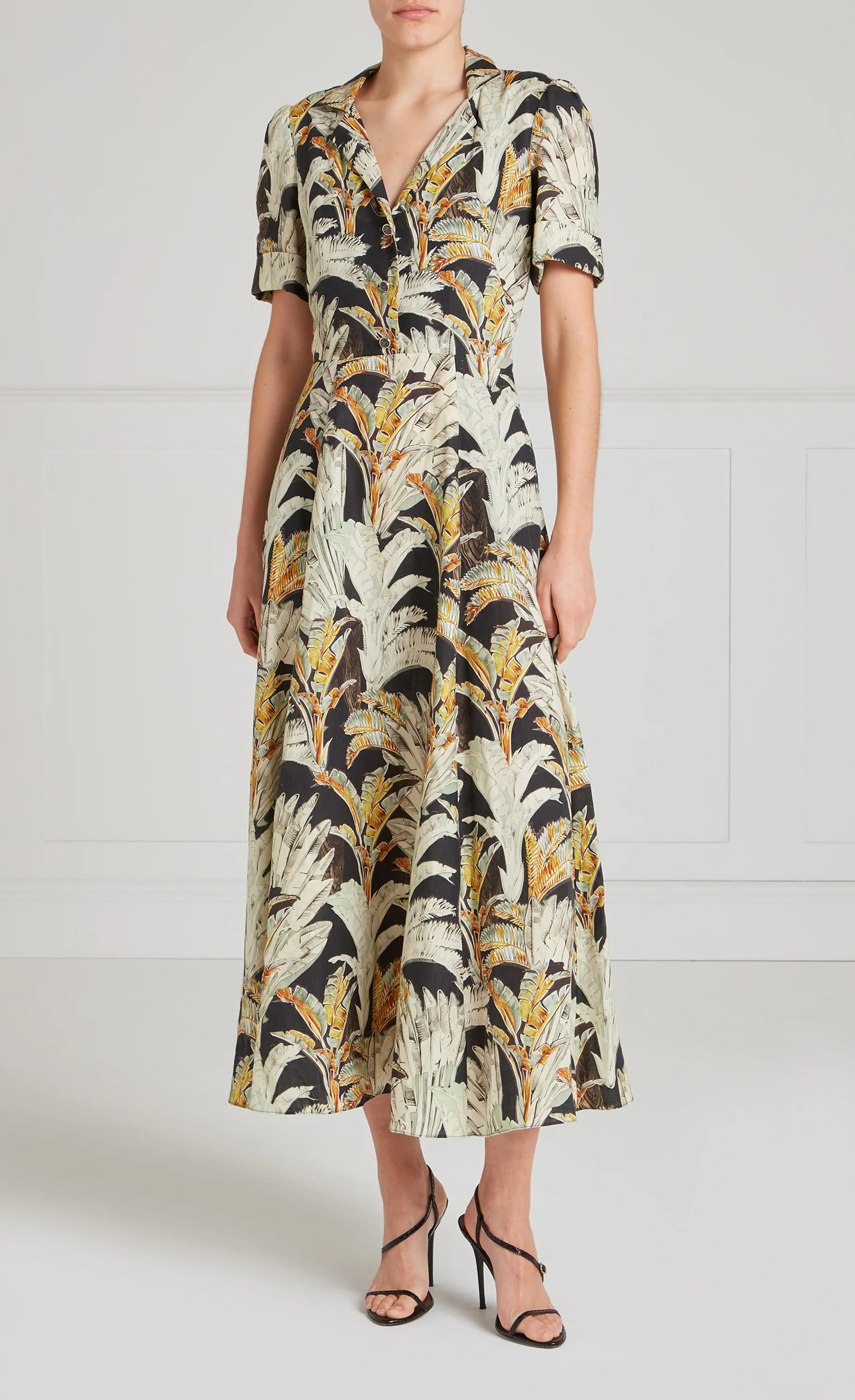 Baxter Linen Sleeved Dress - Black/Khaki - Image 2