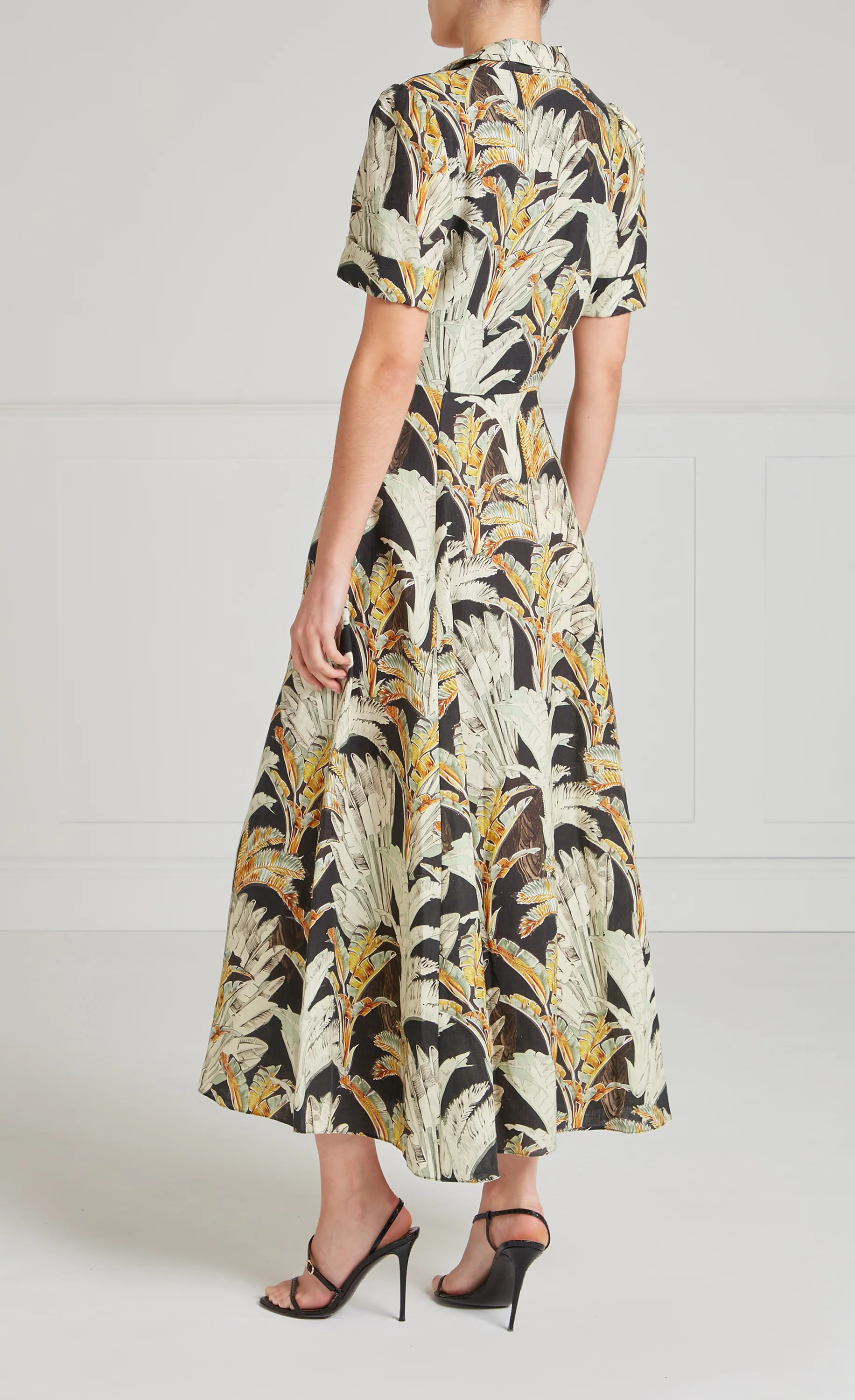 Baxter Linen Sleeved Dress - Black/Khaki - Image 5
