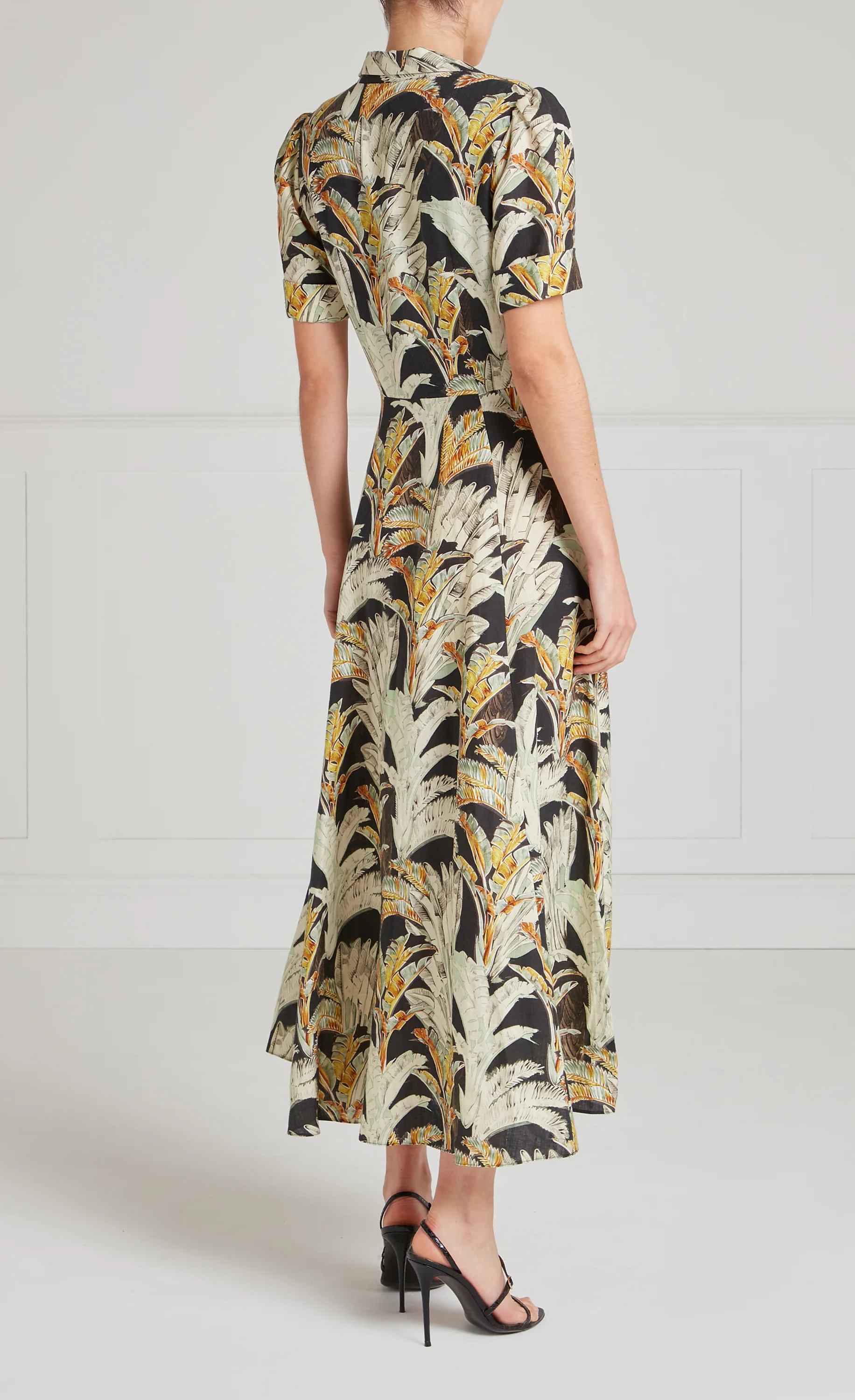 Baxter Linen Sleeved Dress - Black/Khaki - Image 6