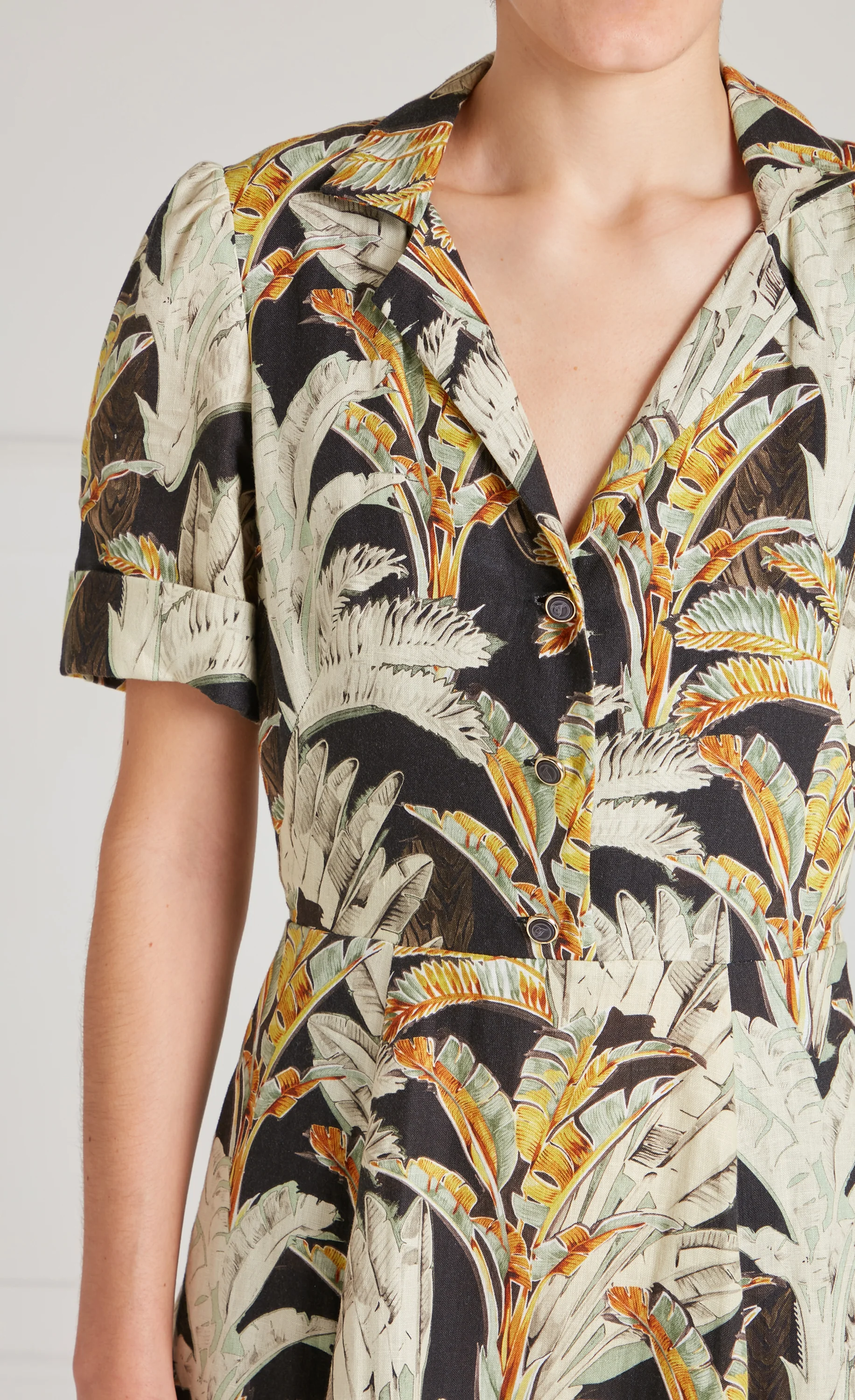 Baxter Linen Sleeved Dress - Black/Khaki - Image 7