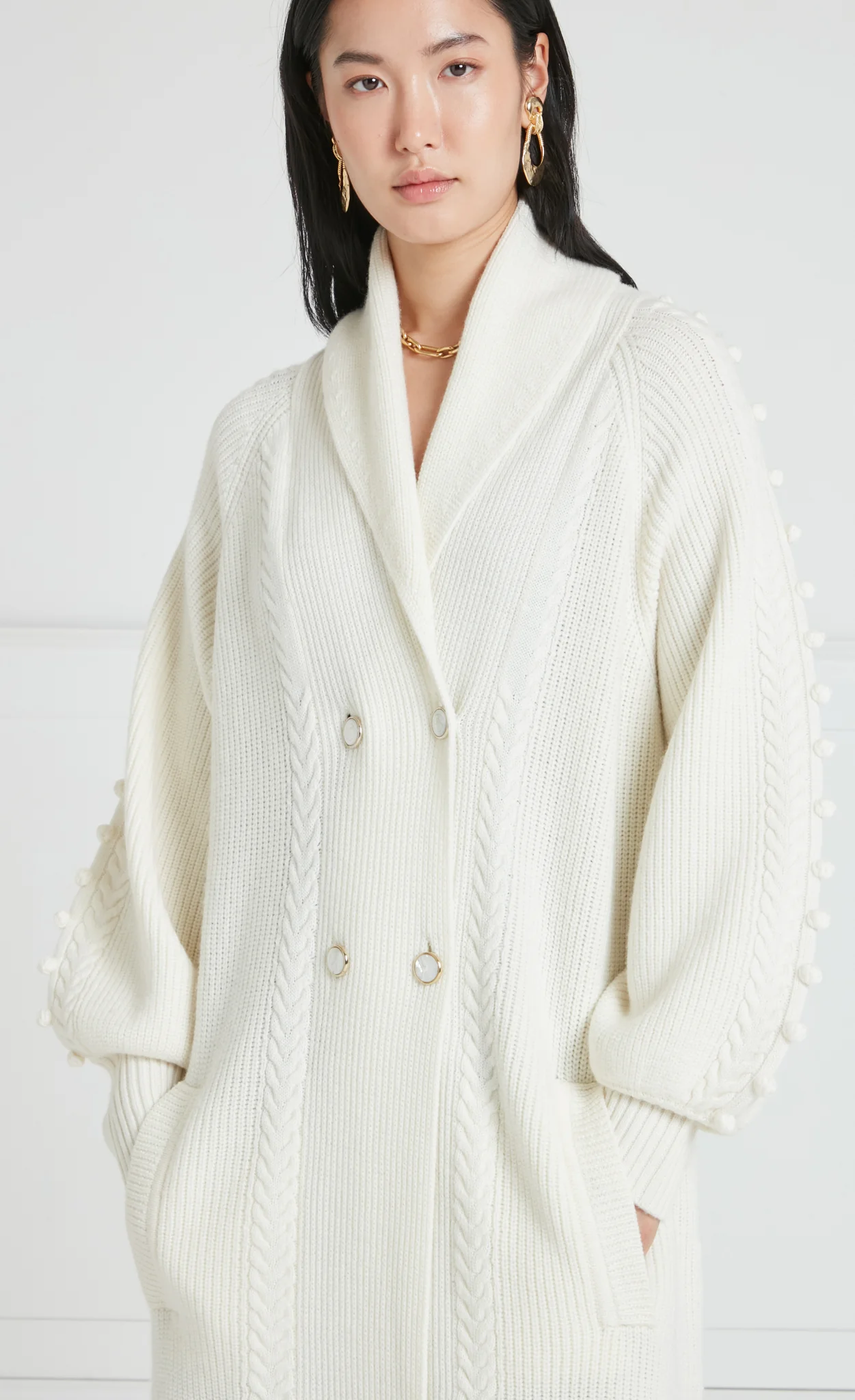 Chrissie Knit Coat - Cream - Image 6