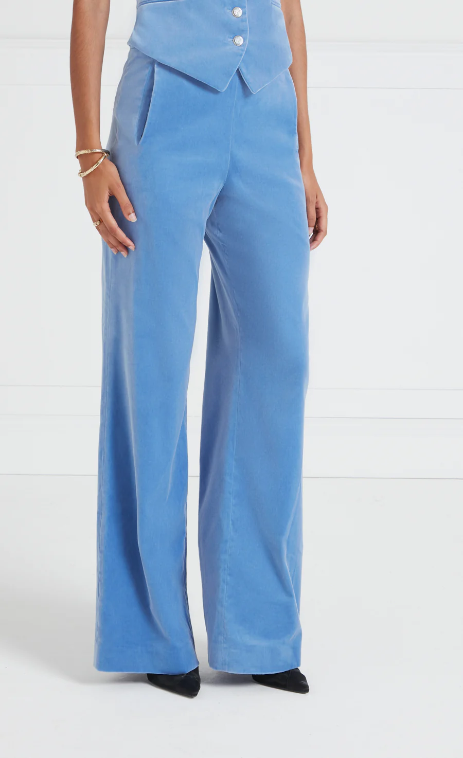 Clove Velvet Waisted Trousers - Cornflower - Image 3