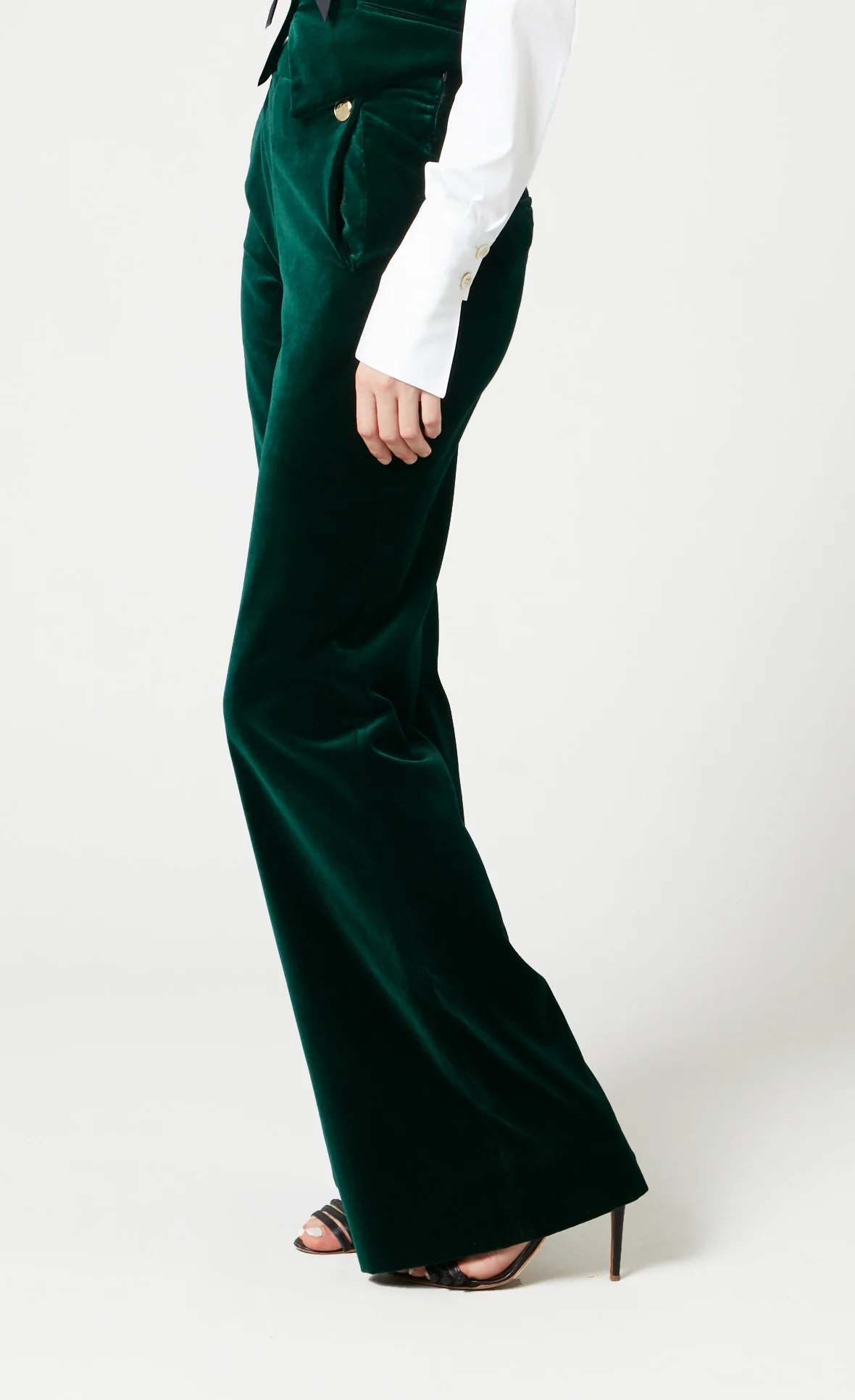Clove Velvet Waisted Trousers - Emerald - Image 3