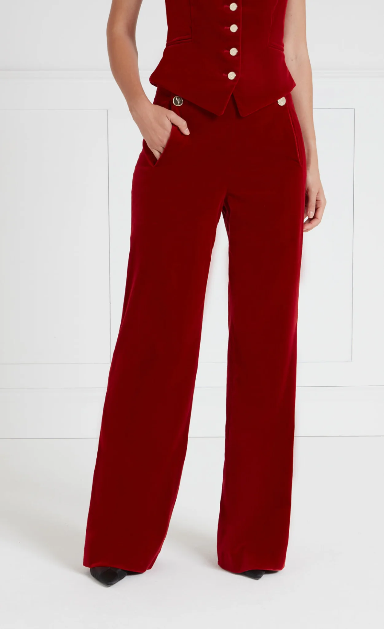 Clove Velvet Waisted Trousers - Scarlet - Image 3