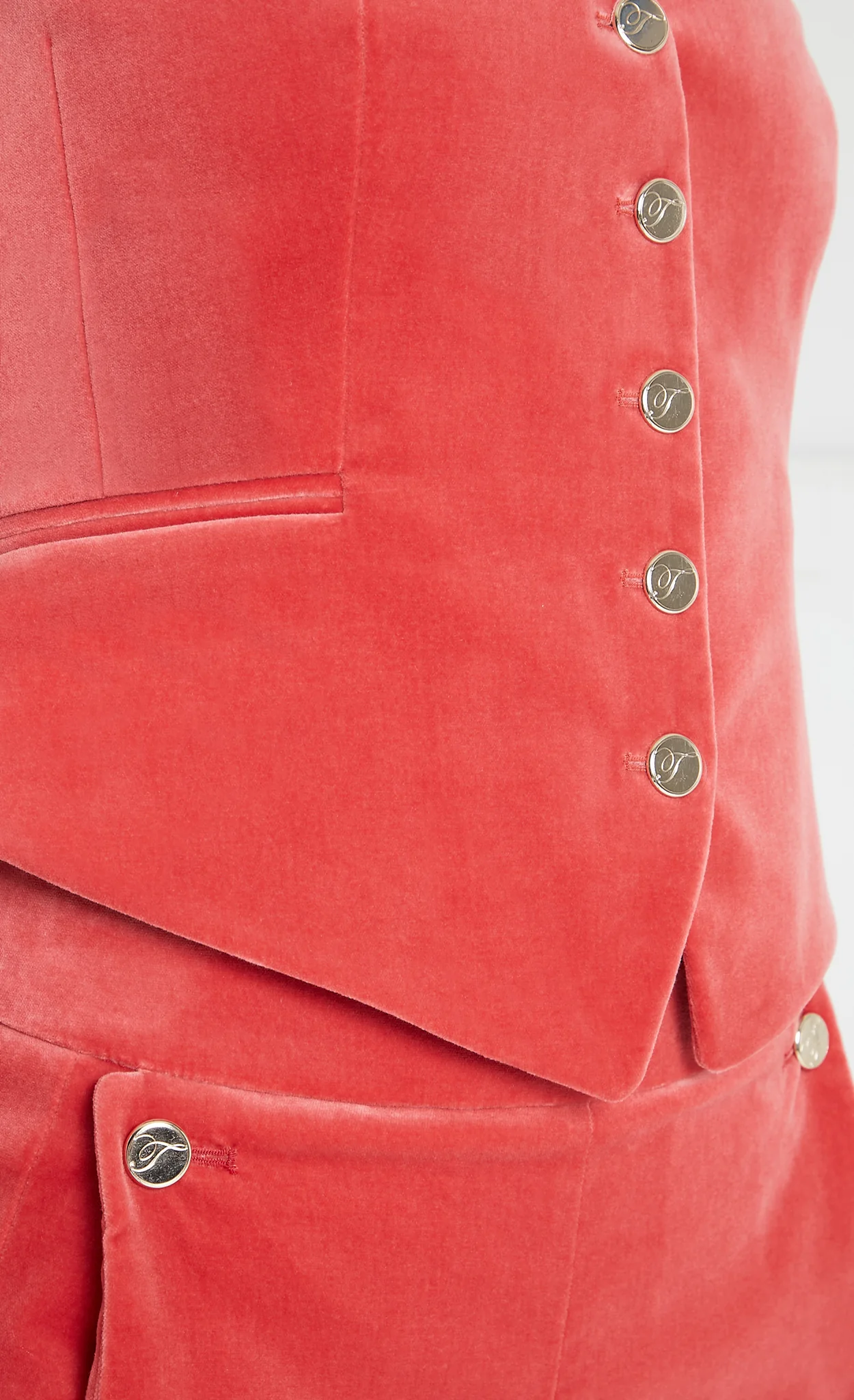 Clove Velvet Waistcoat - Coral - Image 4