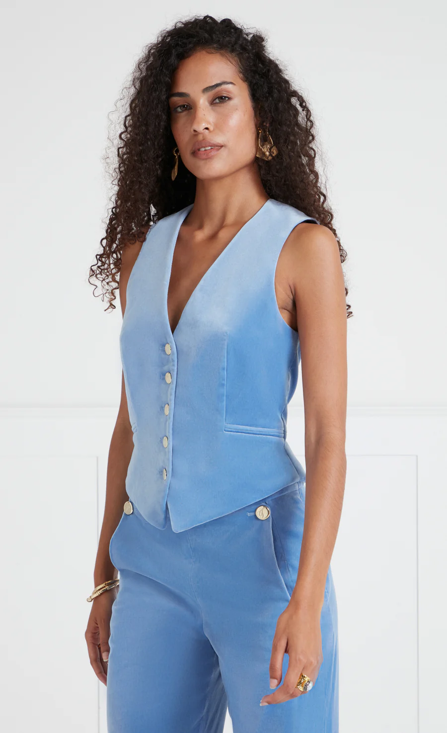 Clove Velvet Waistcoat - Cornflower - Image 3