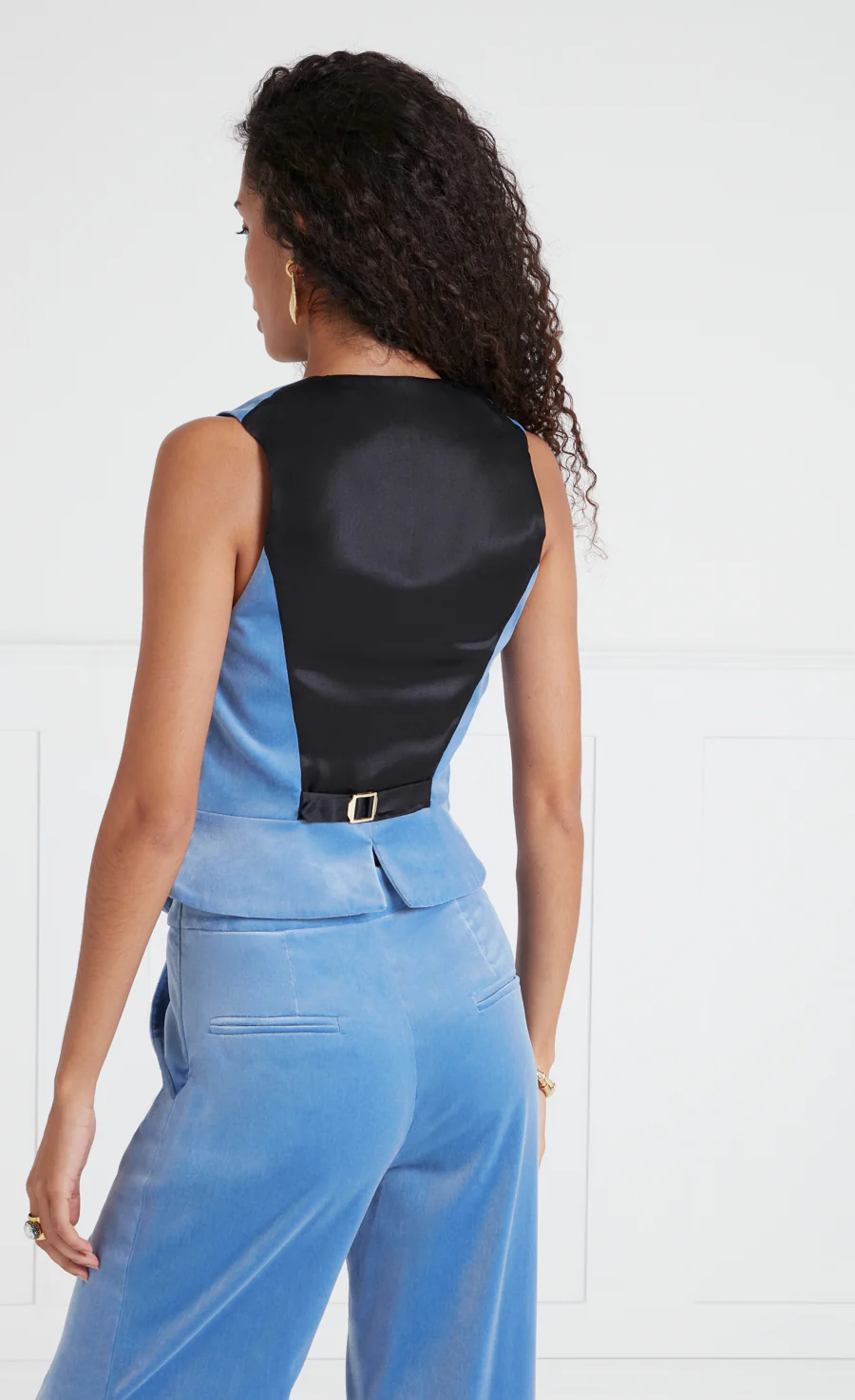 Clove Velvet Waistcoat - Cornflower - Image 4