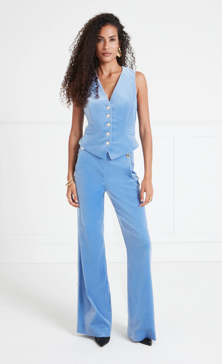 Clove Velvet Waistcoat - Cornflower - Image 5
