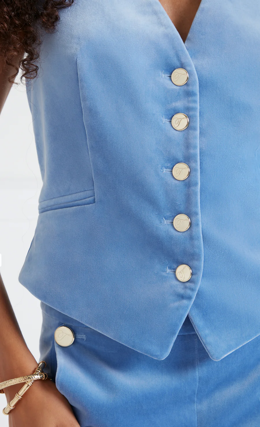 Clove Velvet Waistcoat - Cornflower - Image 6