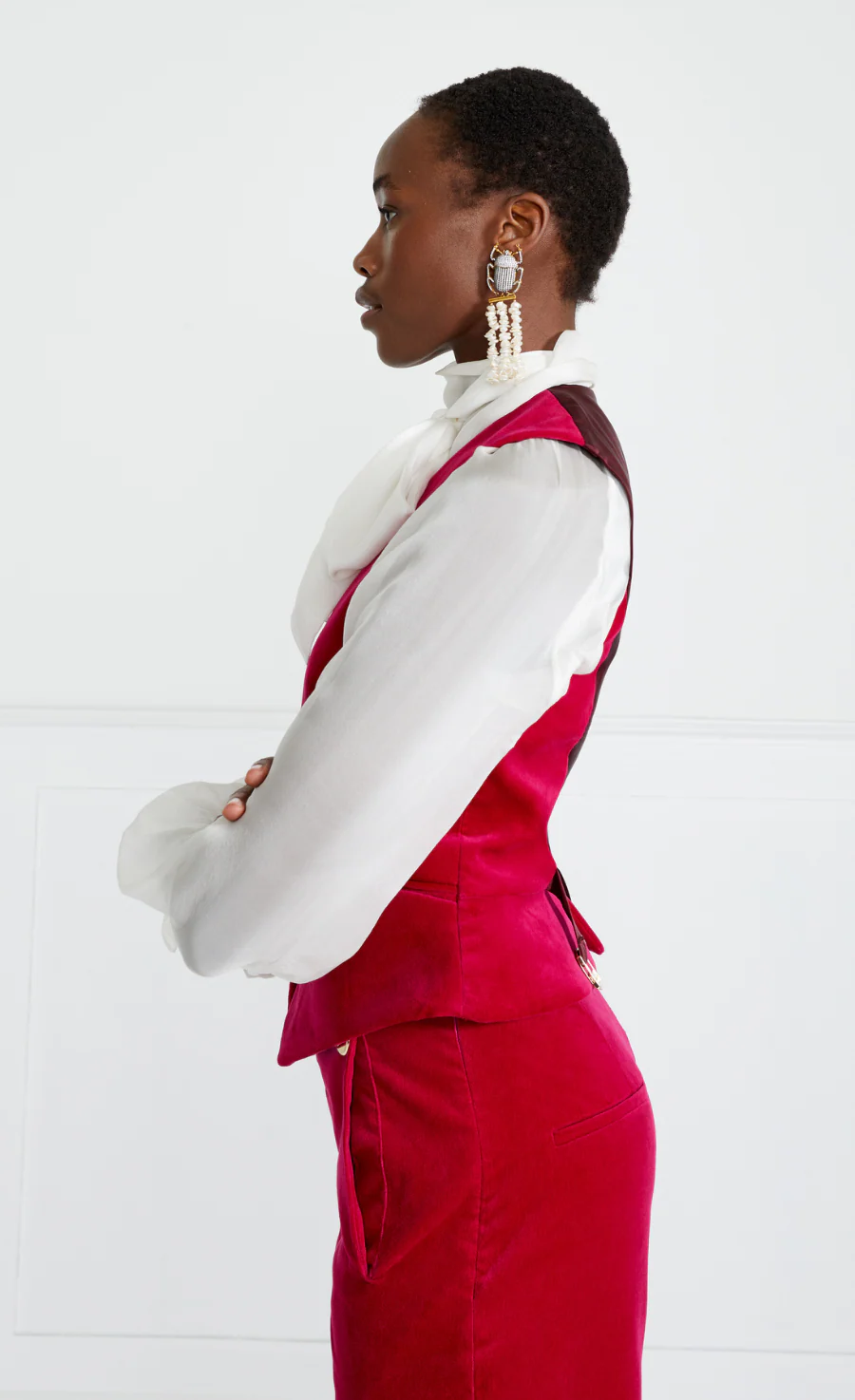 Clove Velvet Waistcoat - Hot Pink - Image 3