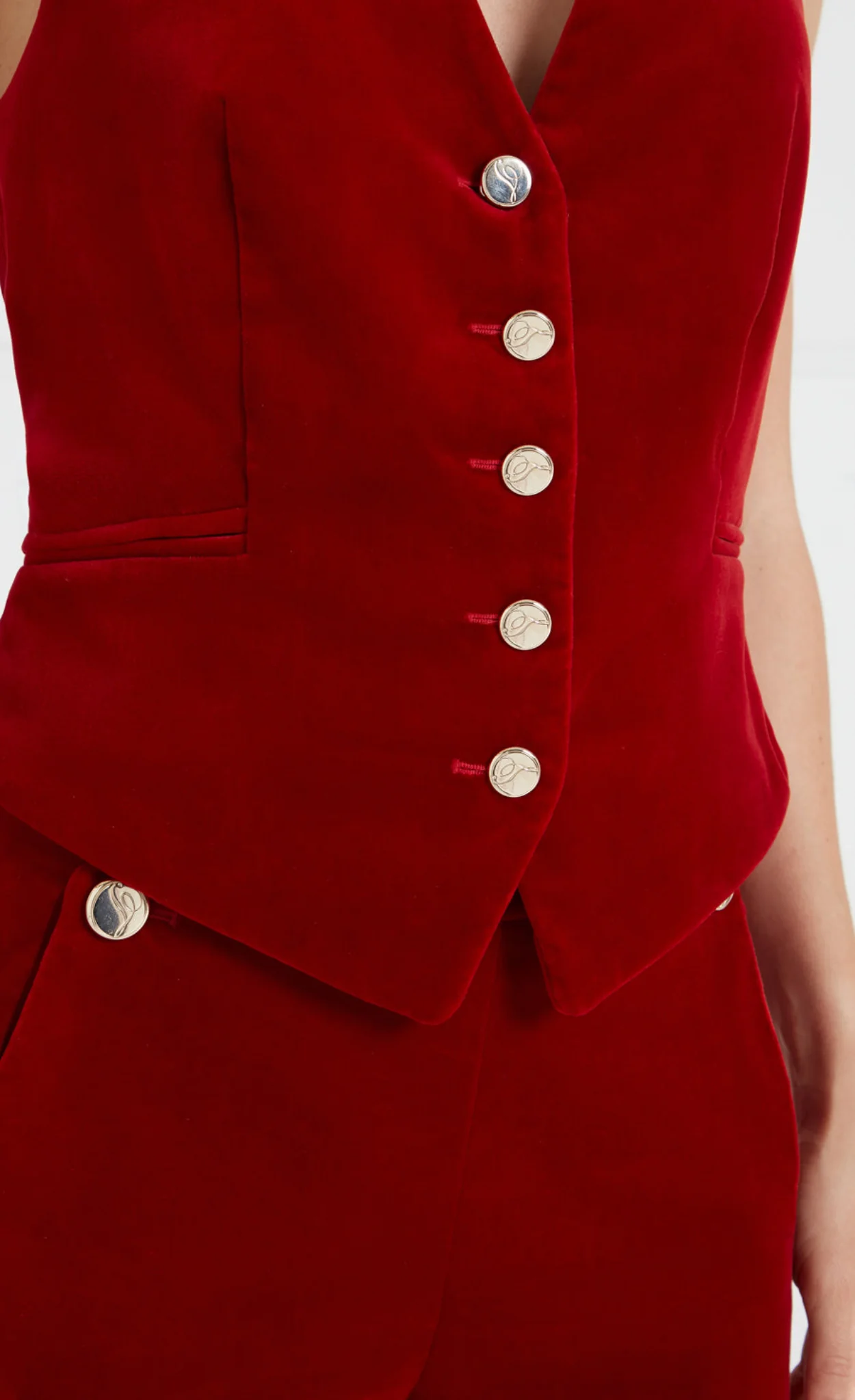 Clove Velvet Waistcoat - Scarlet - Image 4