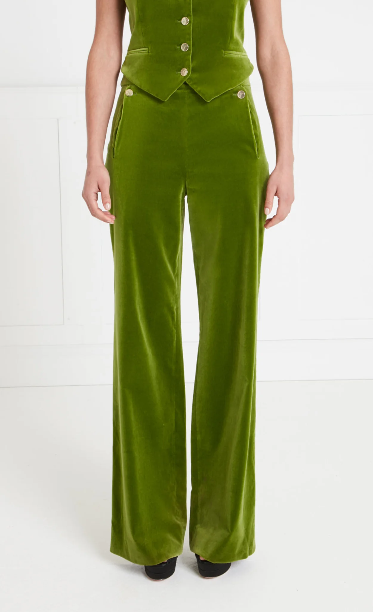Clove Velvet Waisted Trousers - Chartreuse - Image 3