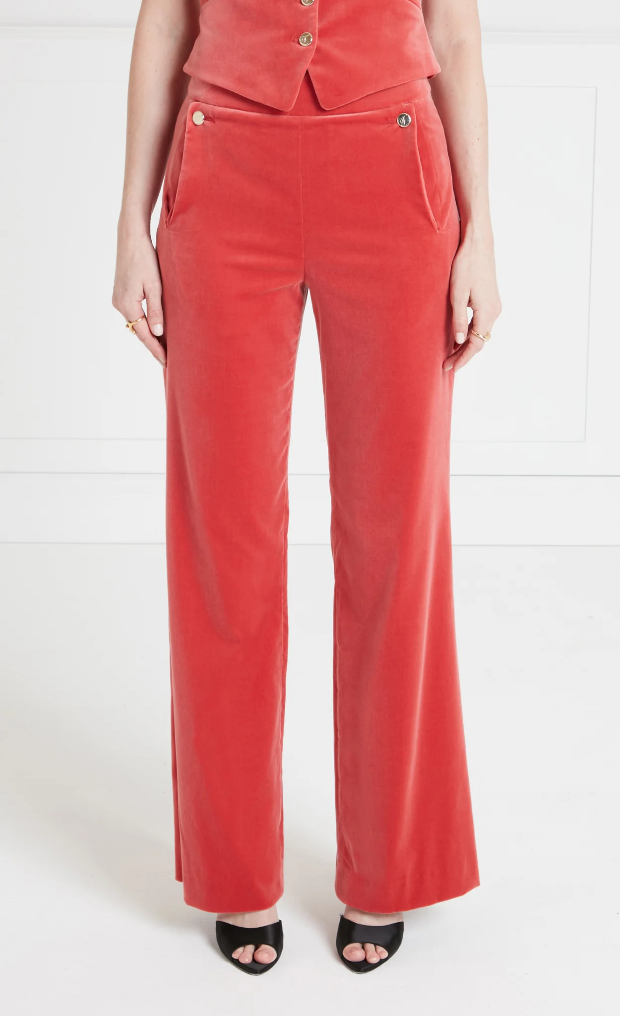 Clove Velvet Waisted Trousers - Coral - Image 3