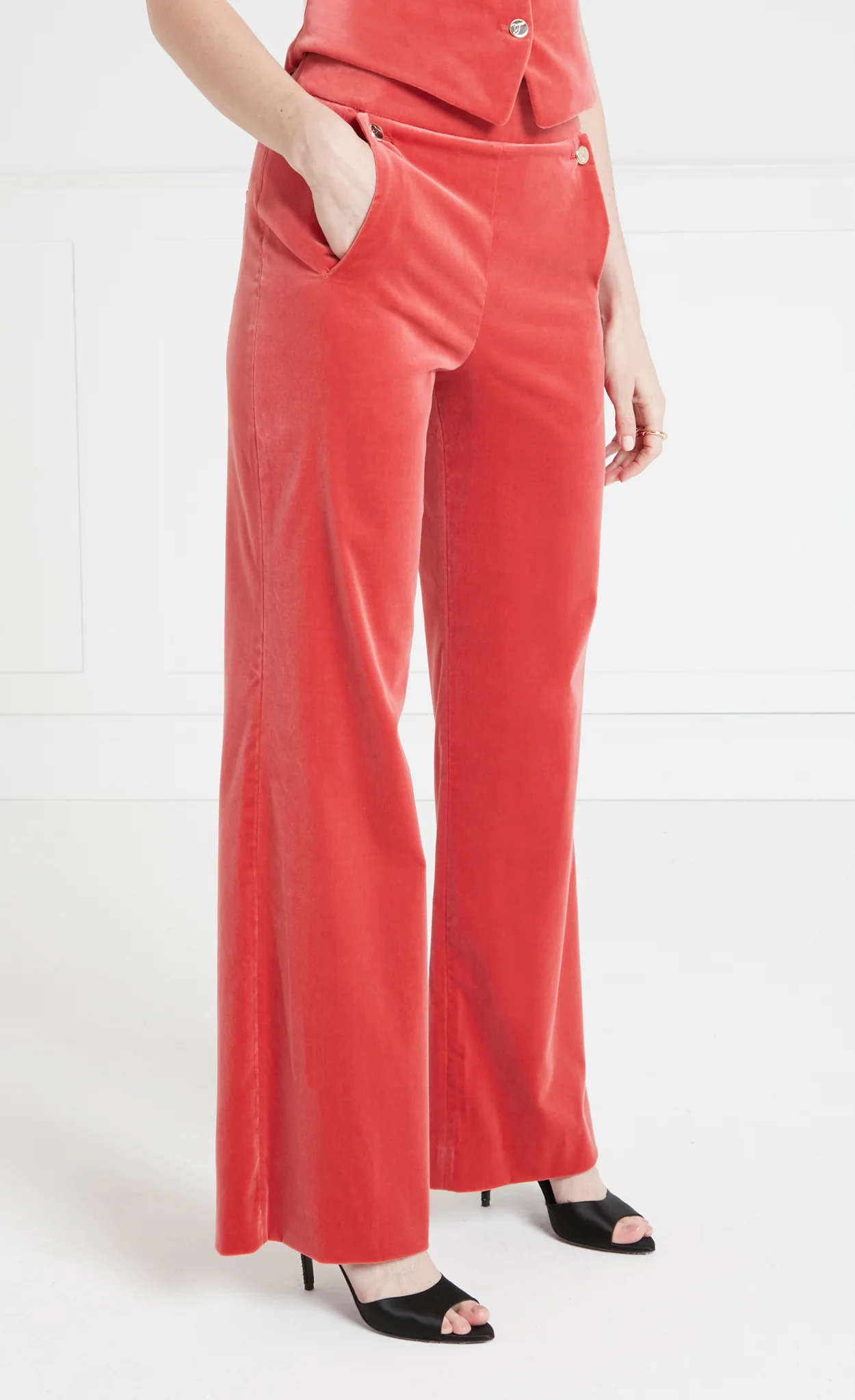 Clove Velvet Waisted Trousers - Coral - Image 4