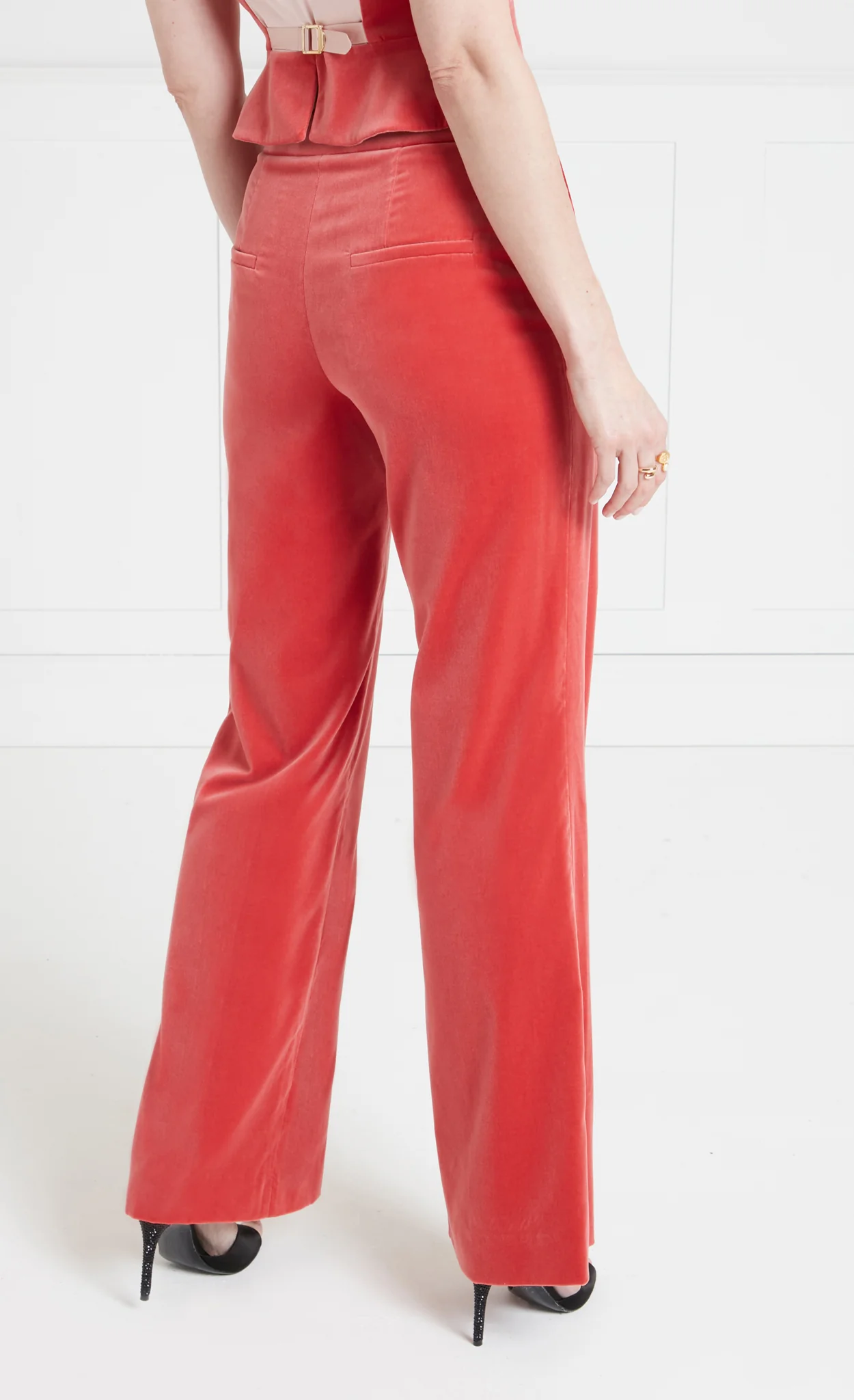 Clove Velvet Waisted Trousers - Coral - Image 5