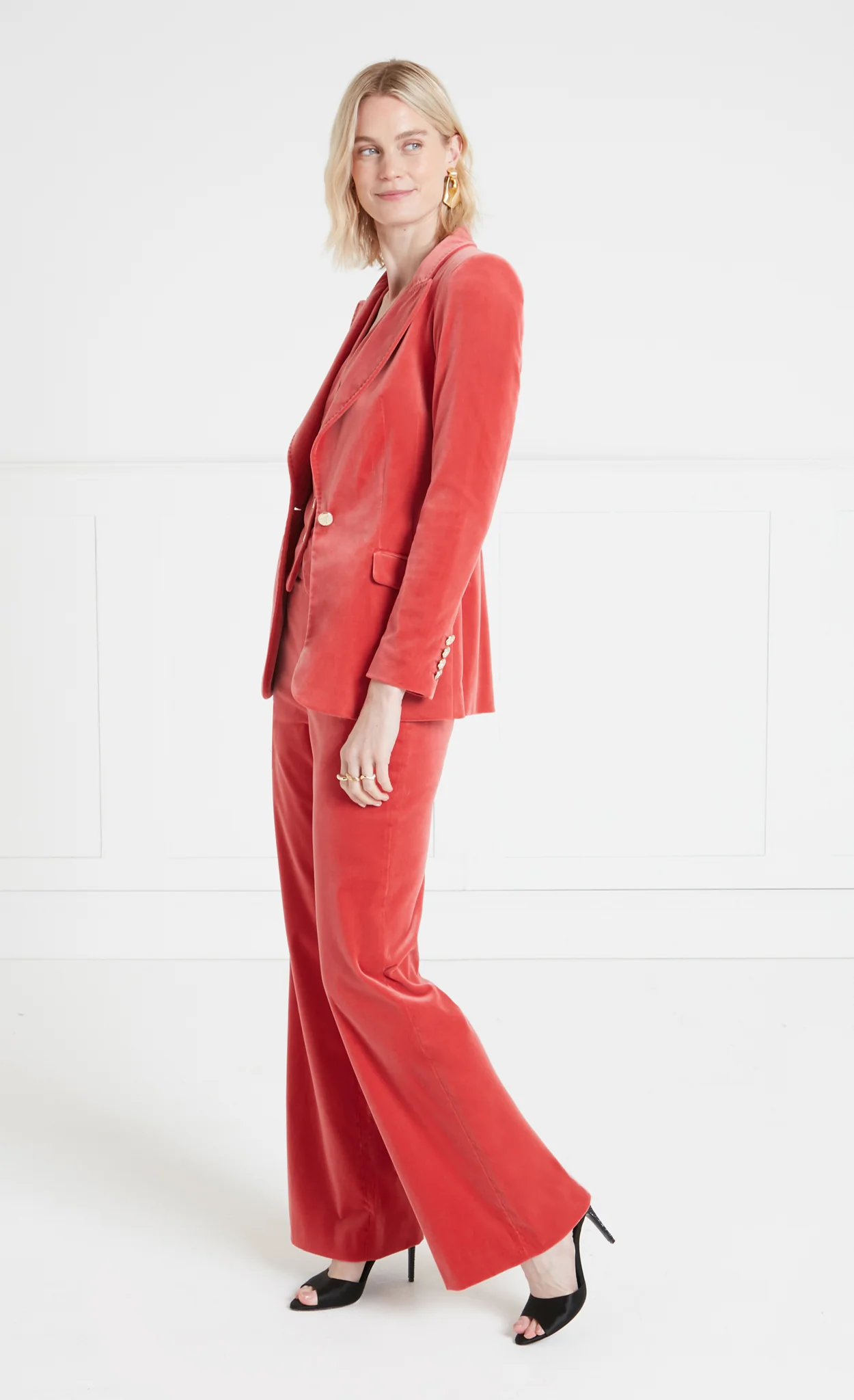 Clove Velvet Waisted Trousers - Coral - Image 6