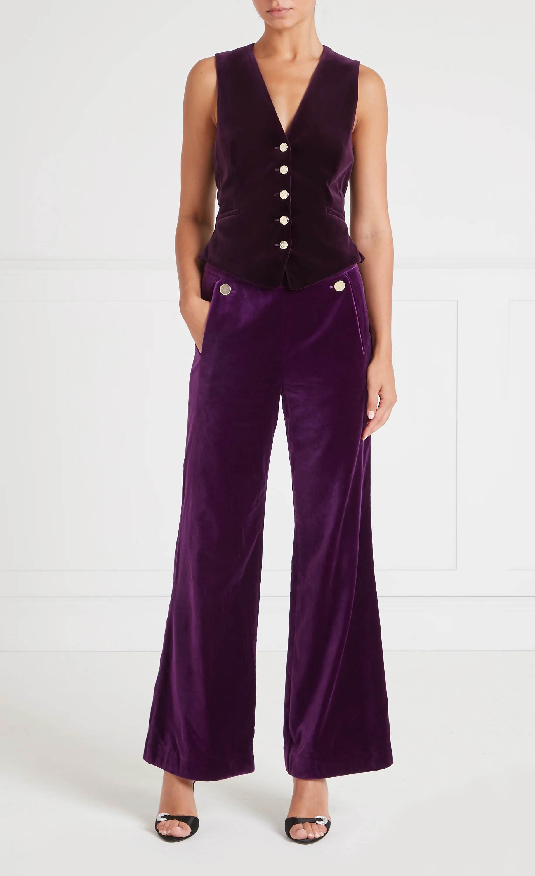 Clove Velvet Waisted Trousers - Dark Amethyst - Image 5