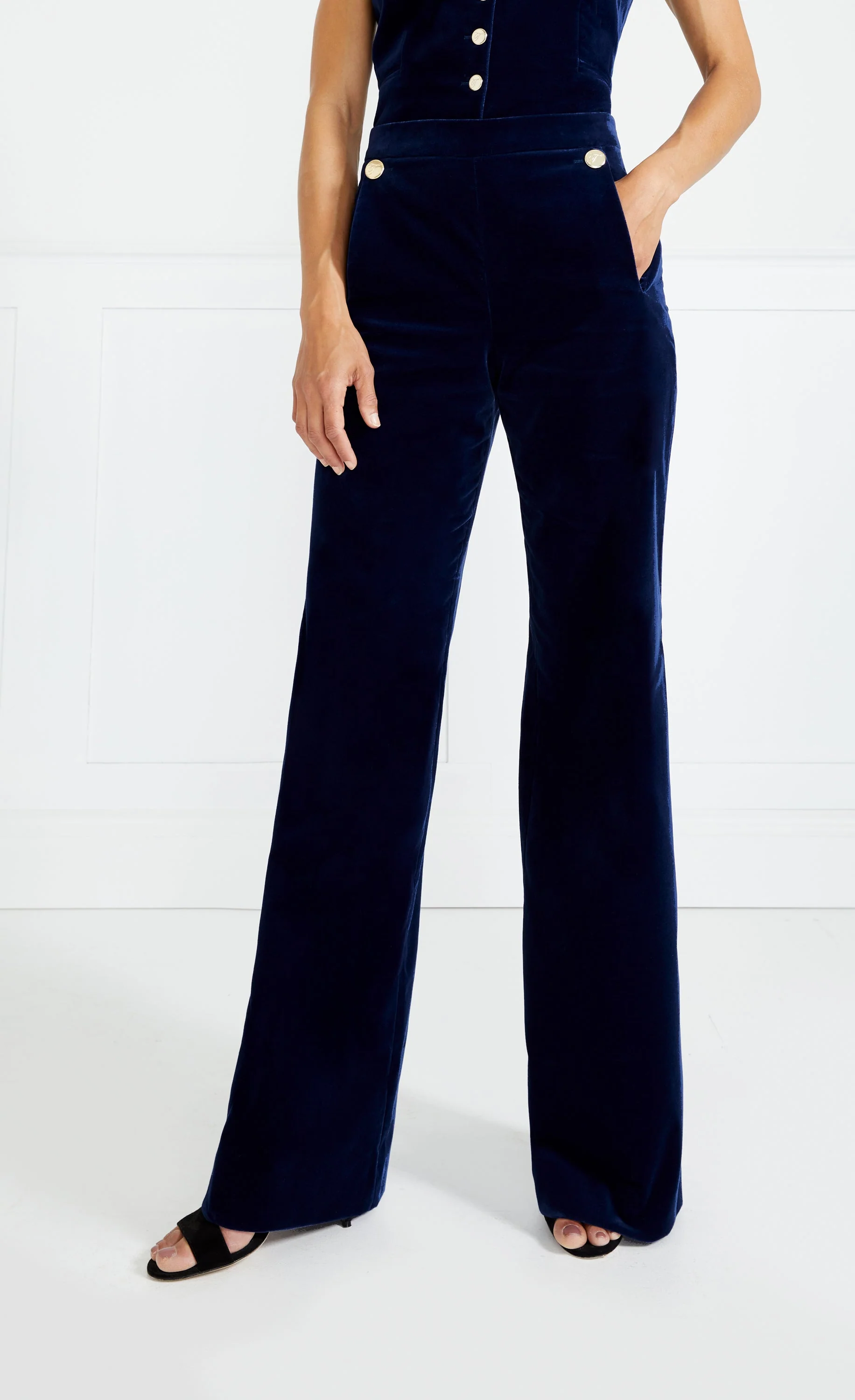 Clove Velvet Waisted Trousers - Ink - Image 3