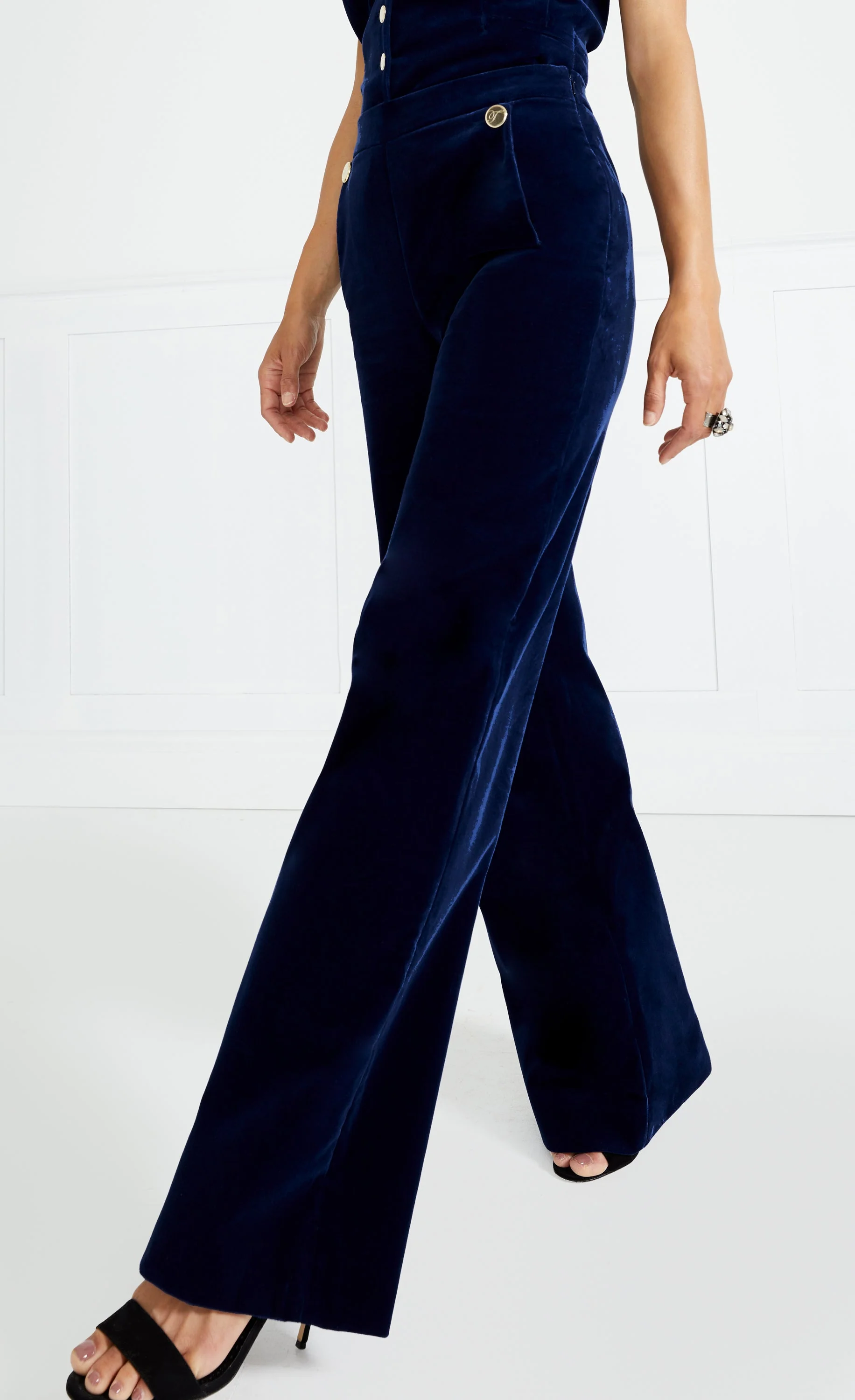 Clove Velvet Waisted Trousers - Ink - Image 4