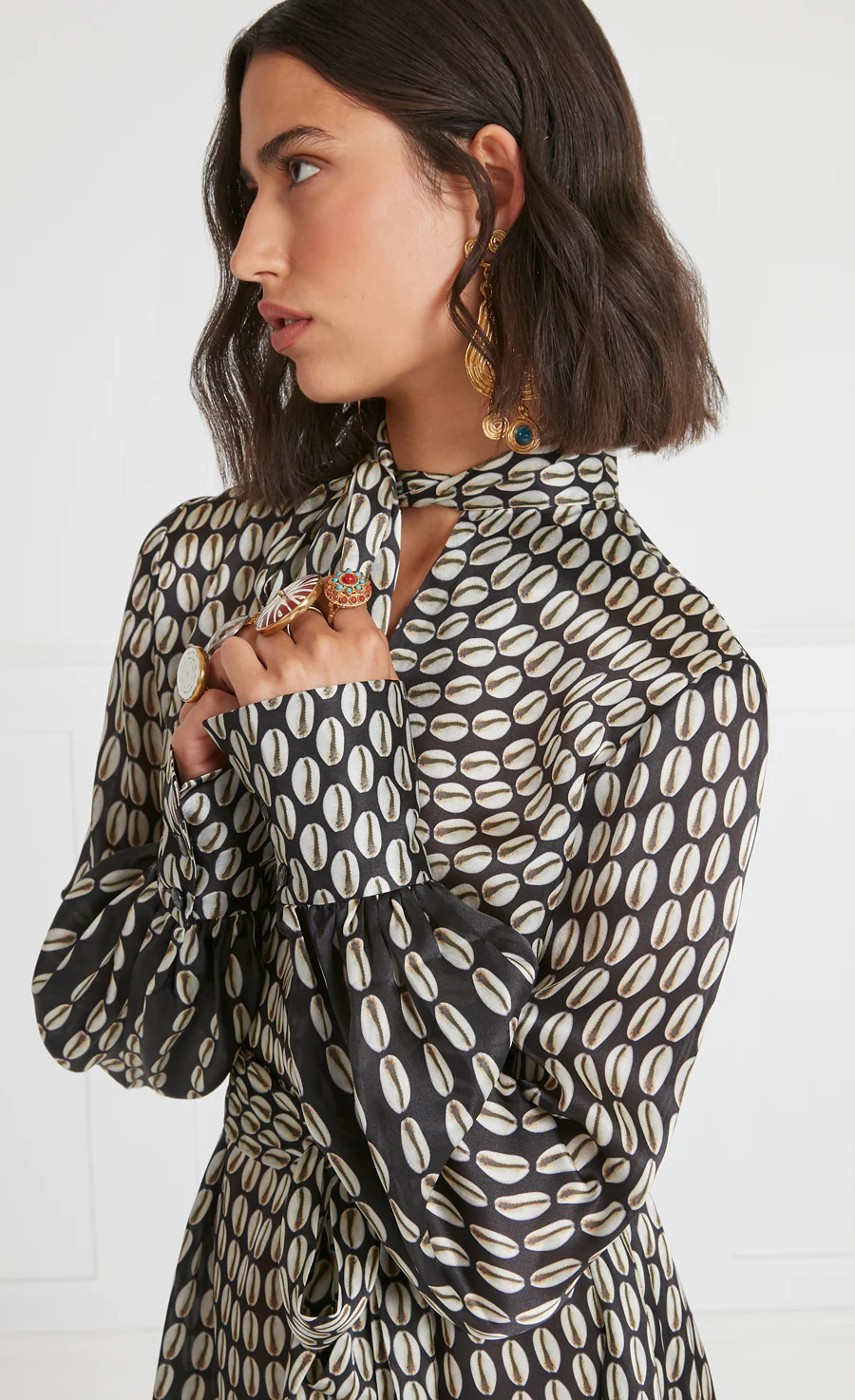 Cowrie Print Sleeved Dress - Black - Image 5