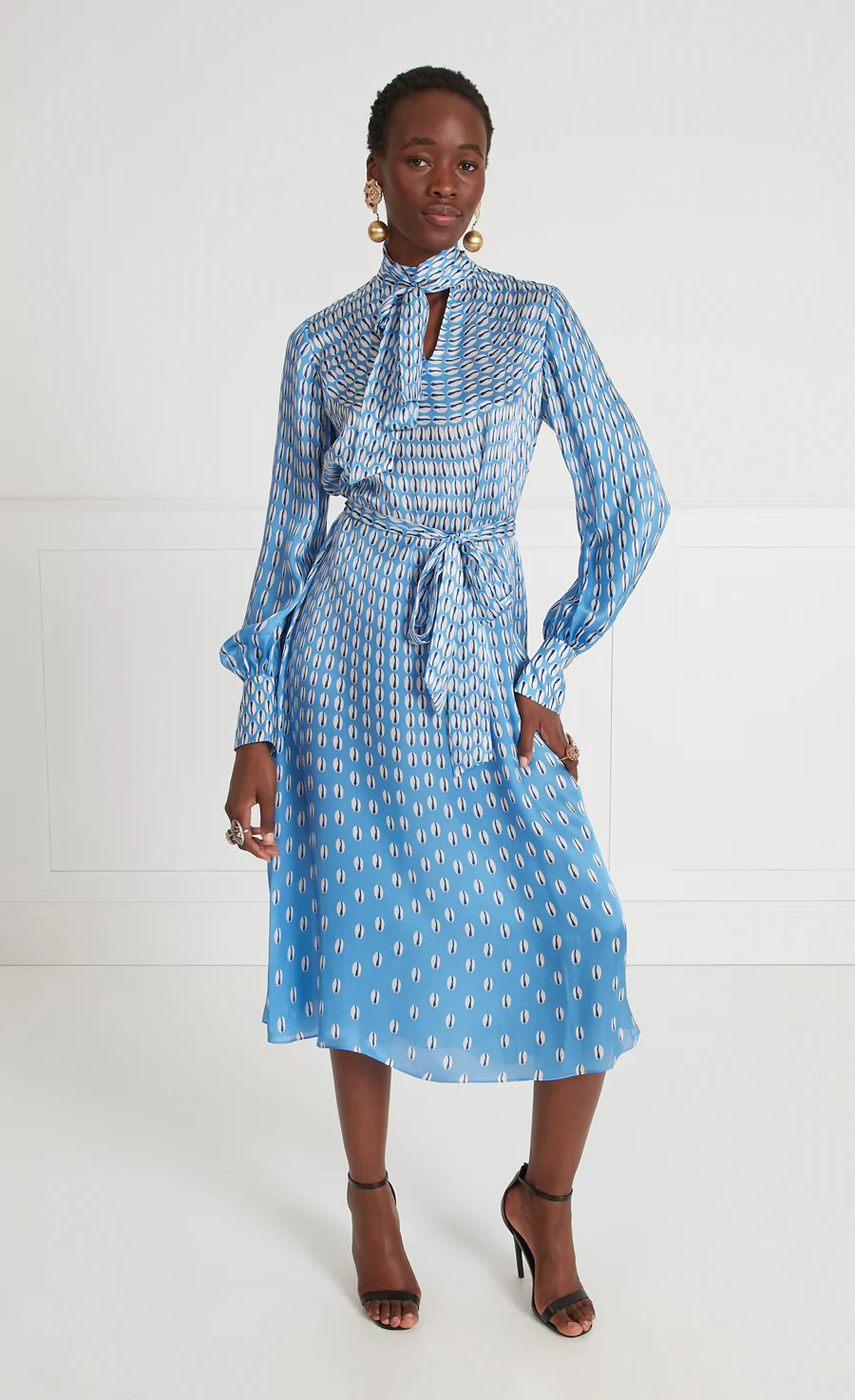 Cowrie Print Sleeved Dress - Cornflower - Image 2
