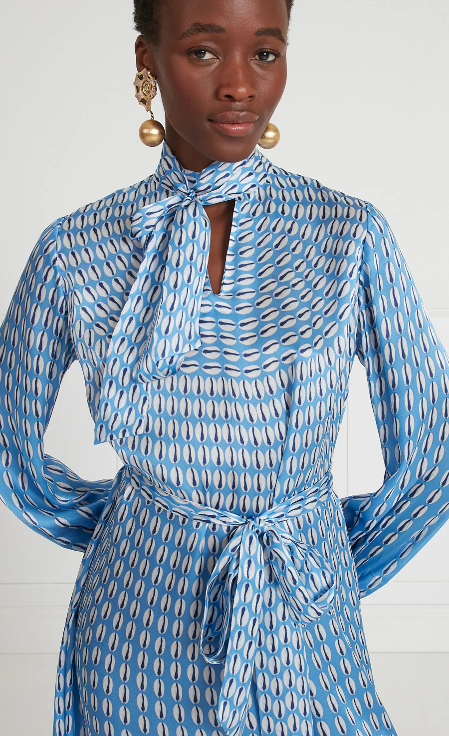 Cowrie Print Sleeved Dress - Cornflower - Image 5