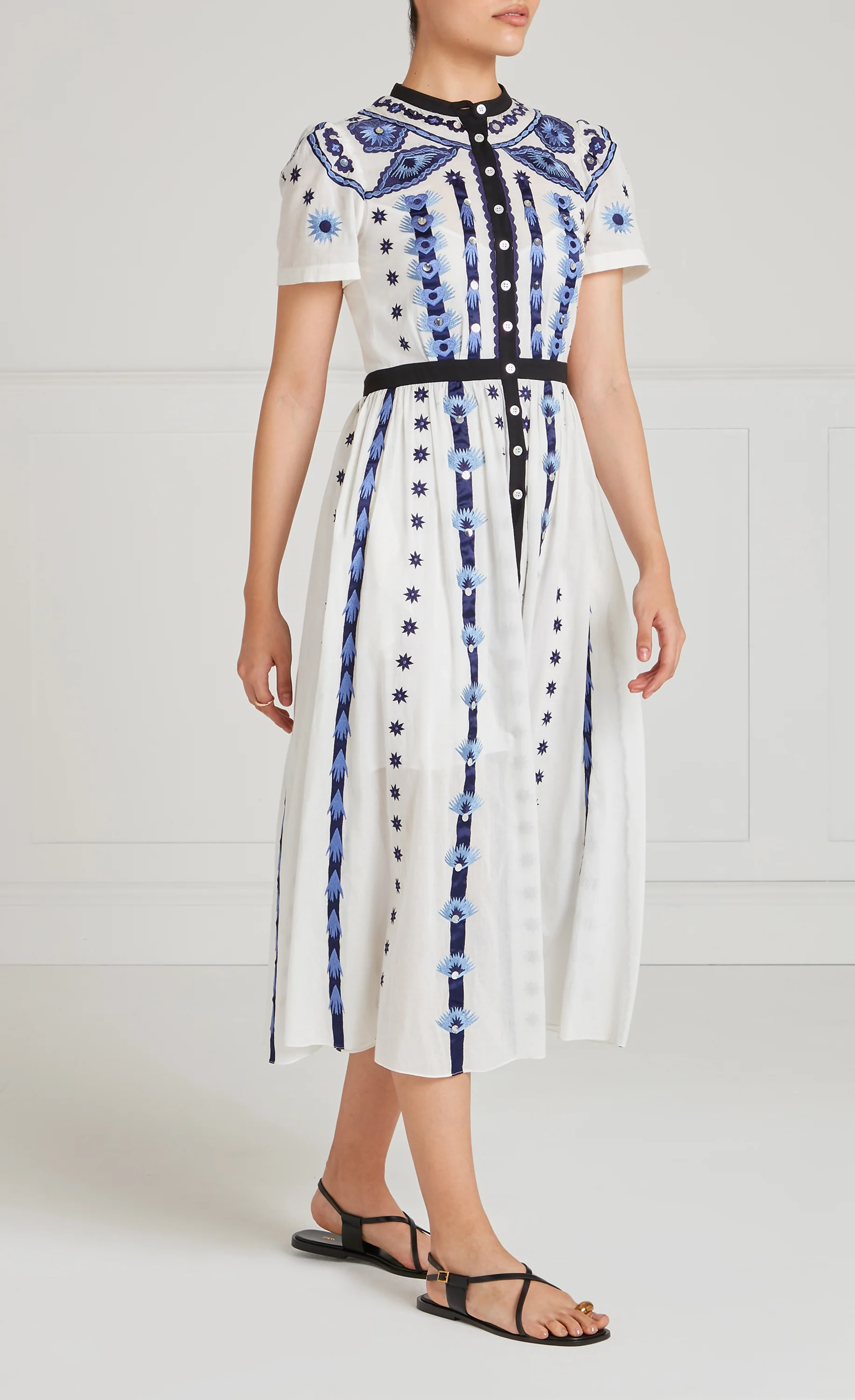 Edith Shirt Dress - White & Blue - Image 3