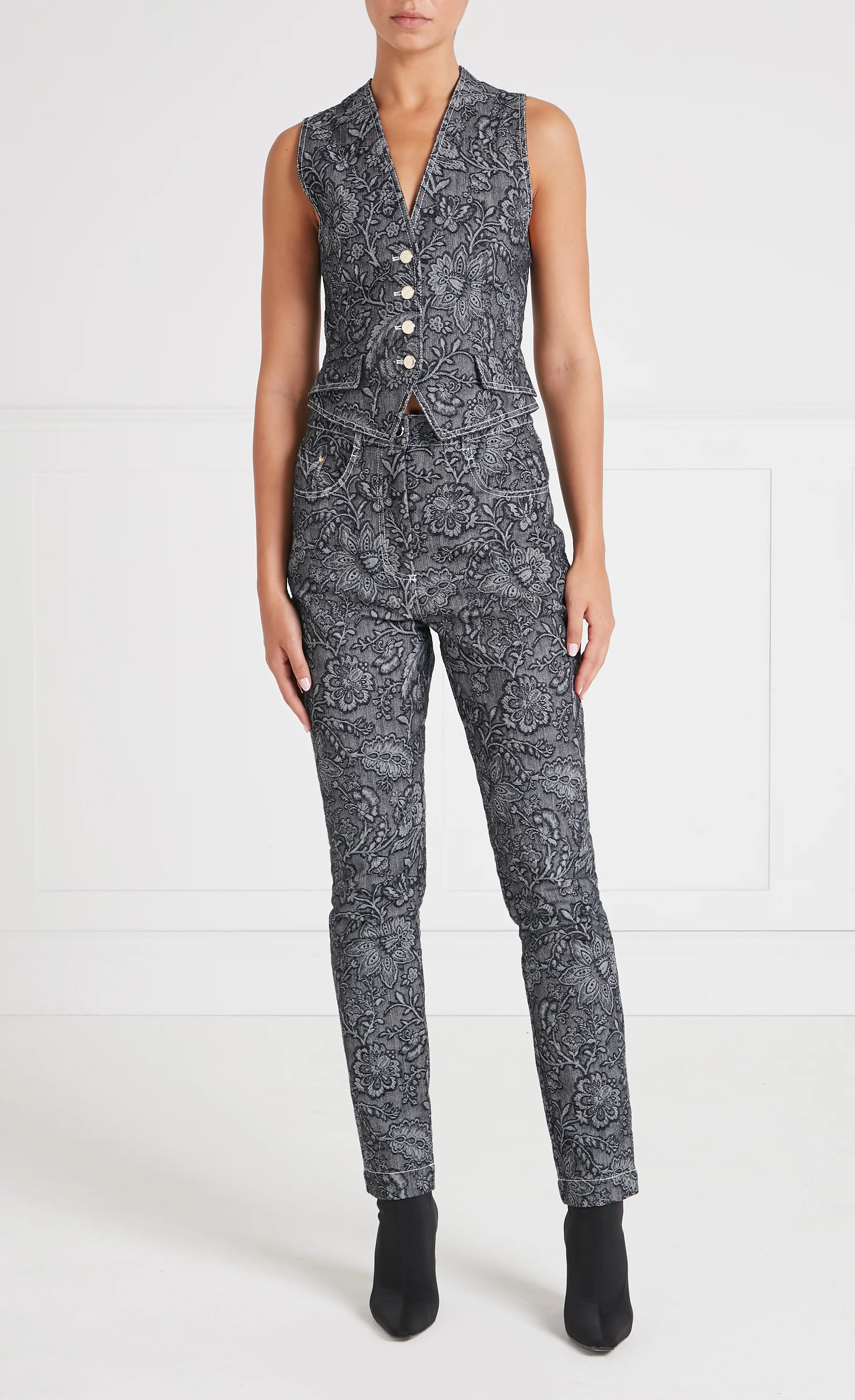 Francis Denim Waistcoat - Washed Black - Image 5