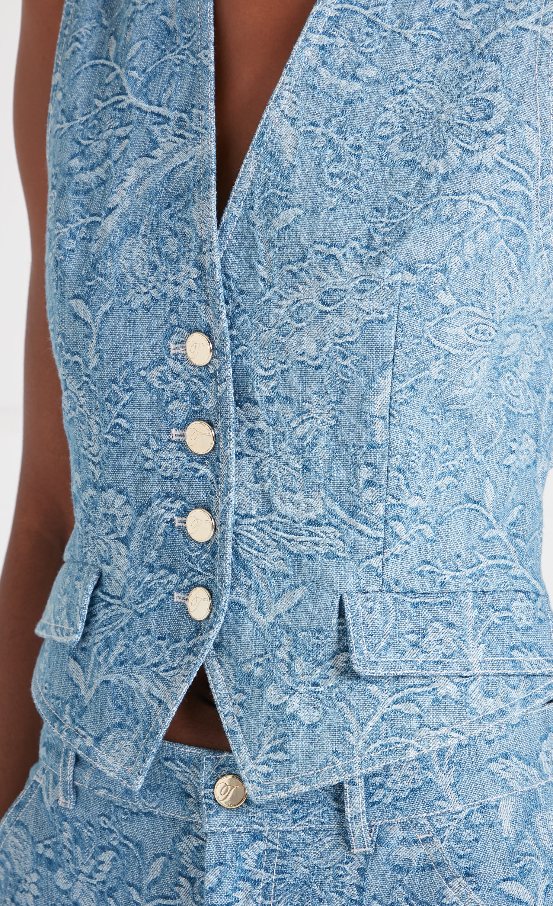 Francis Denim Waistcoat - Washed Blue - Image 6