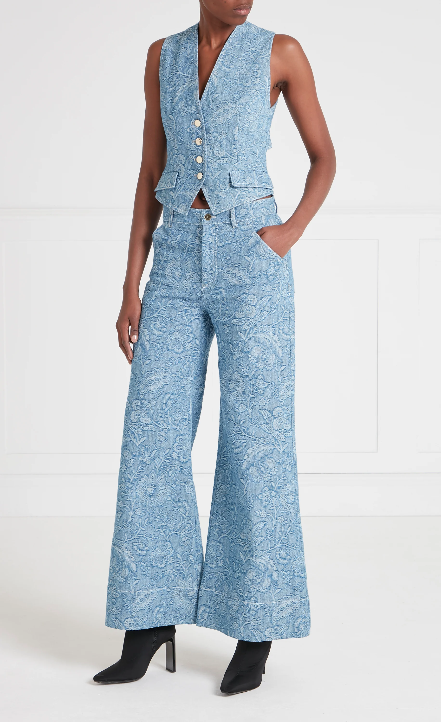 Francis Denim Waistcoat - Washed Blue - Image 7
