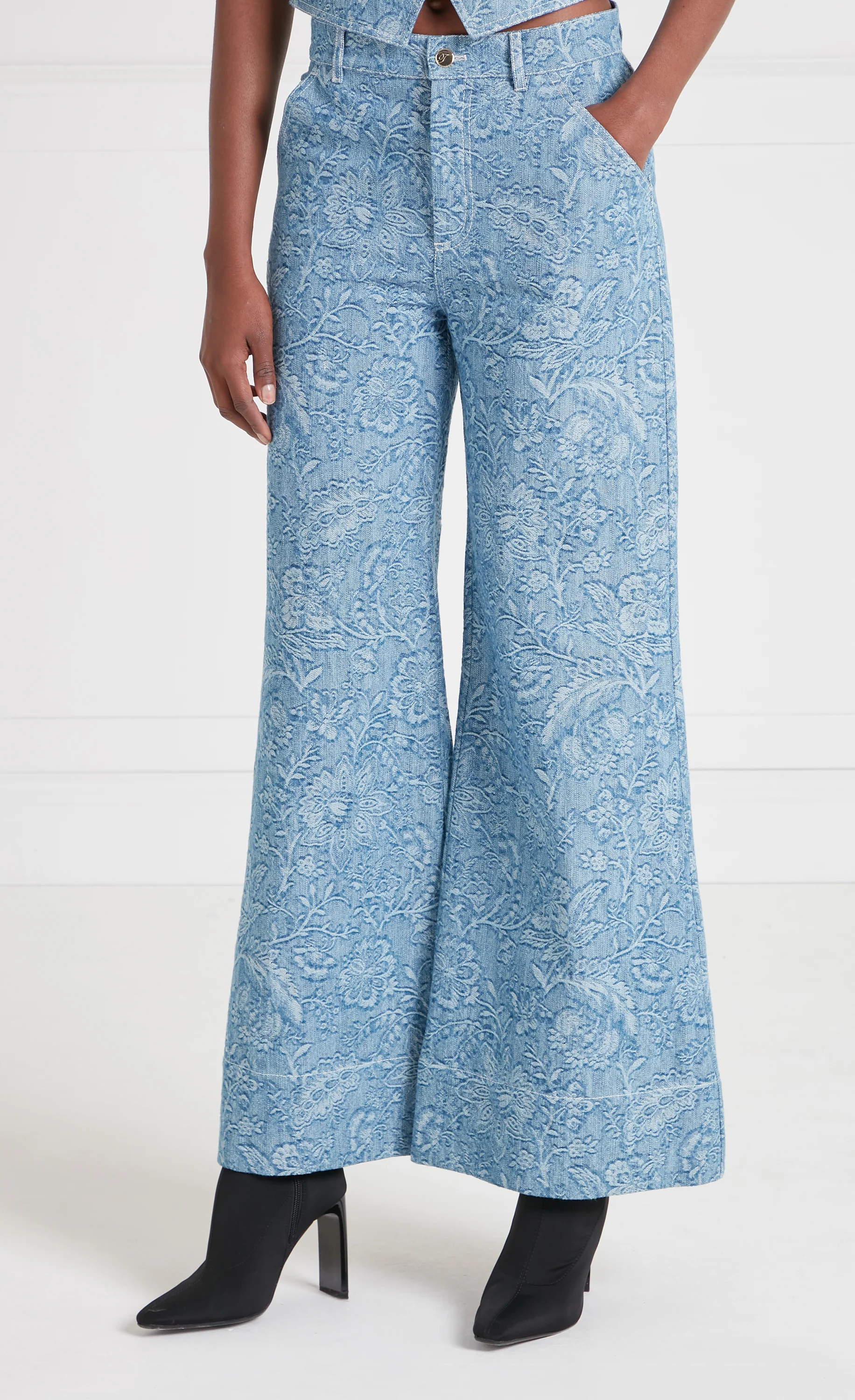 Francis Denim Wide-Leg Trousers - Washed Blue - Image 2