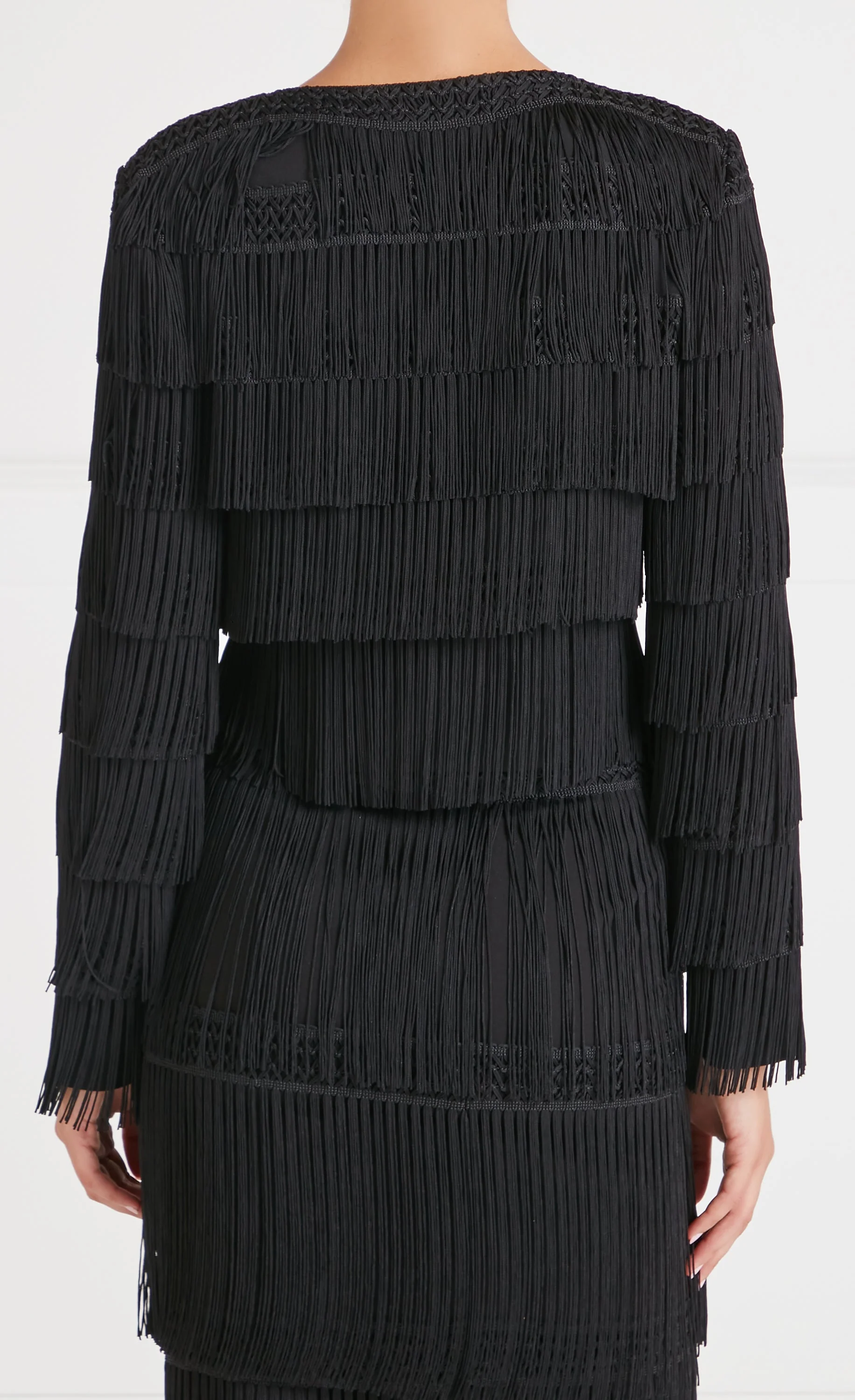 Fringe Cropped Jacket - Black - Image 3