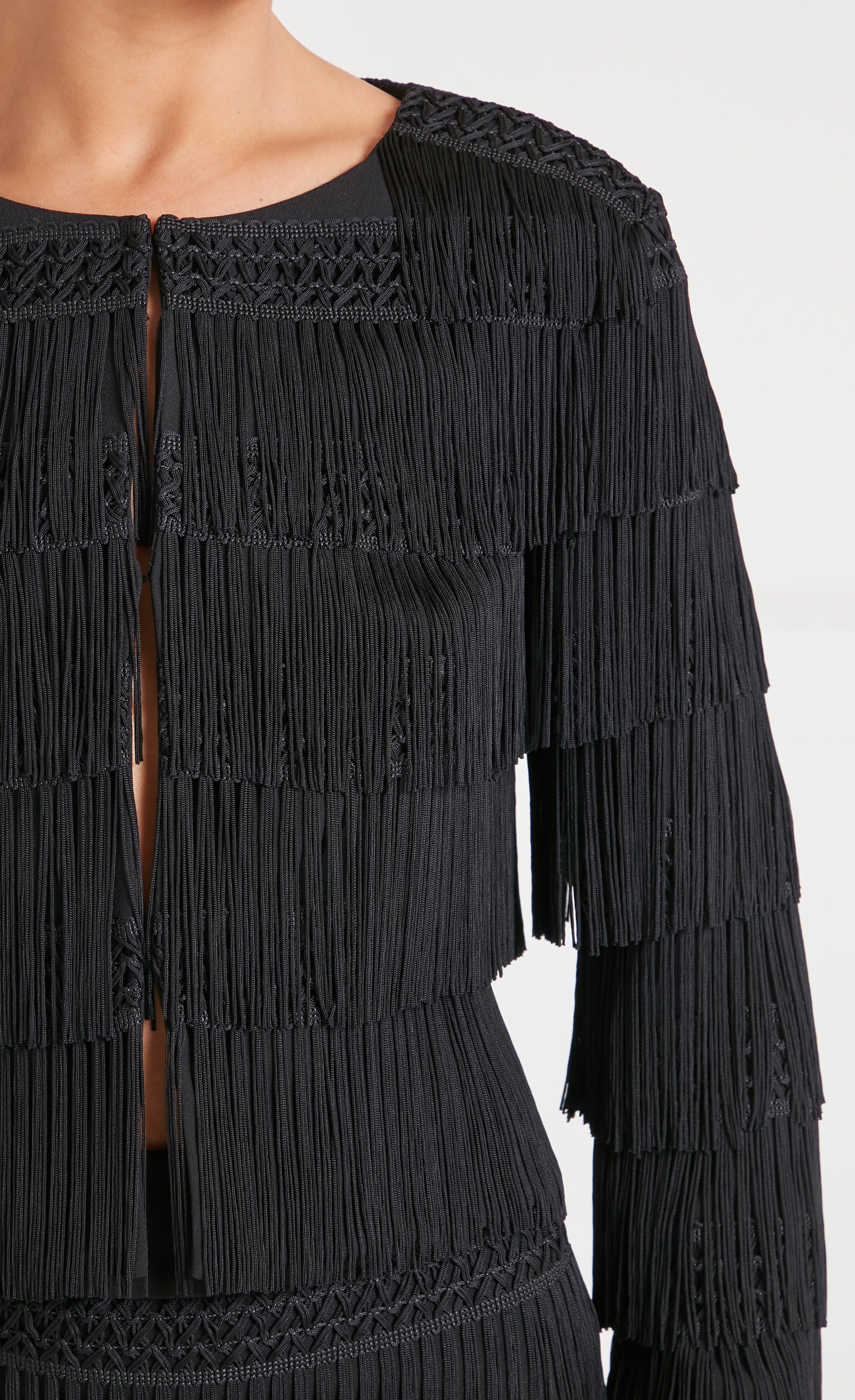 Fringe Cropped Jacket - Black - Image 4