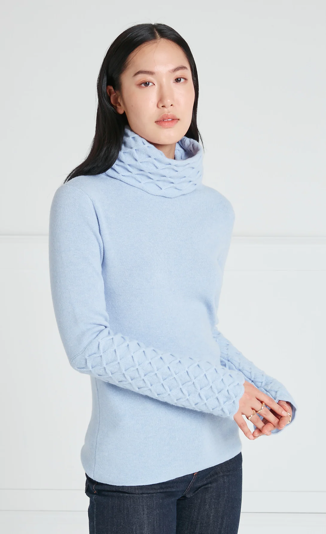Honeycomb Knit Jumper - Powder Blue - Image 3