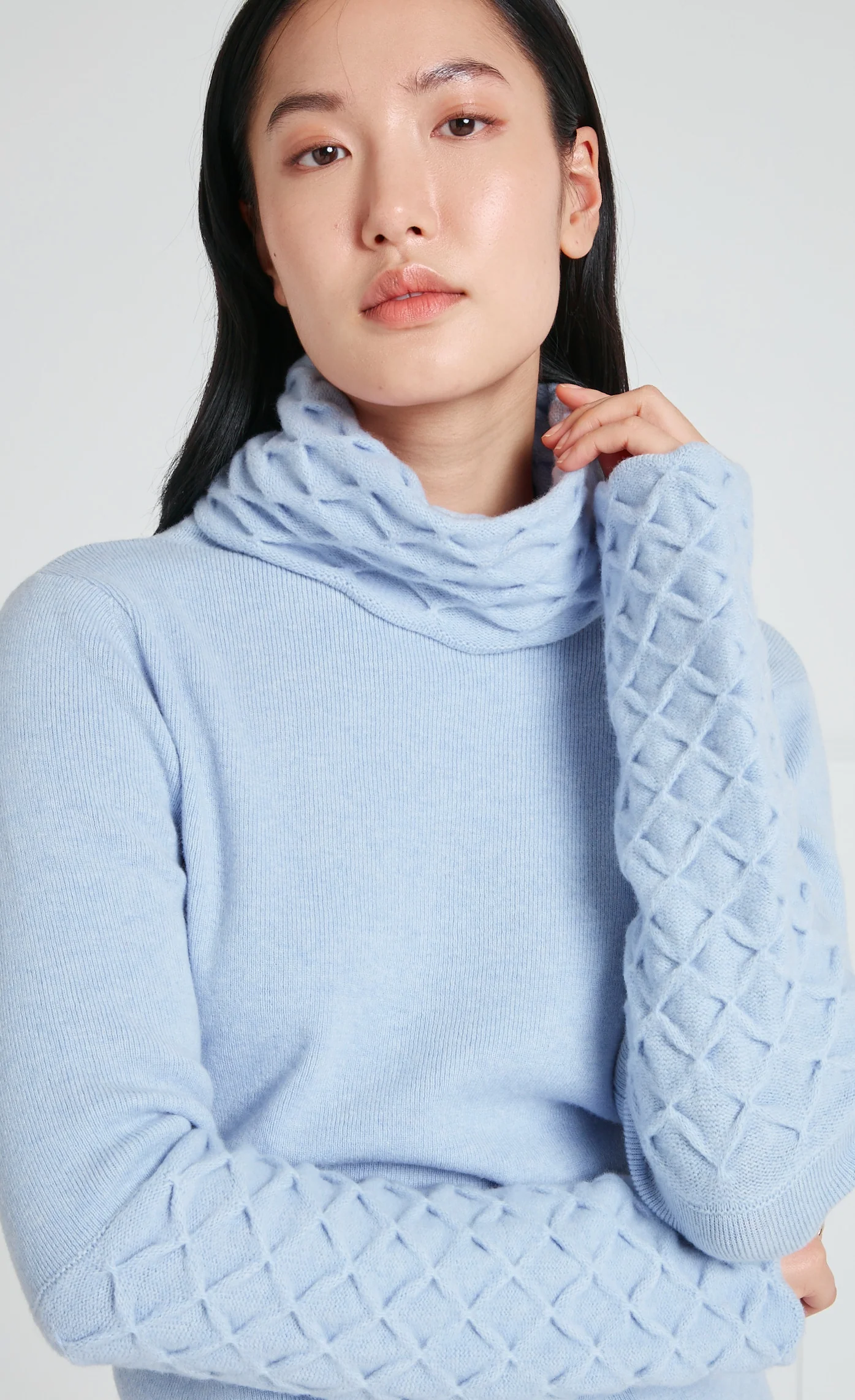 Honeycomb Knit Jumper - Powder Blue - Image 6