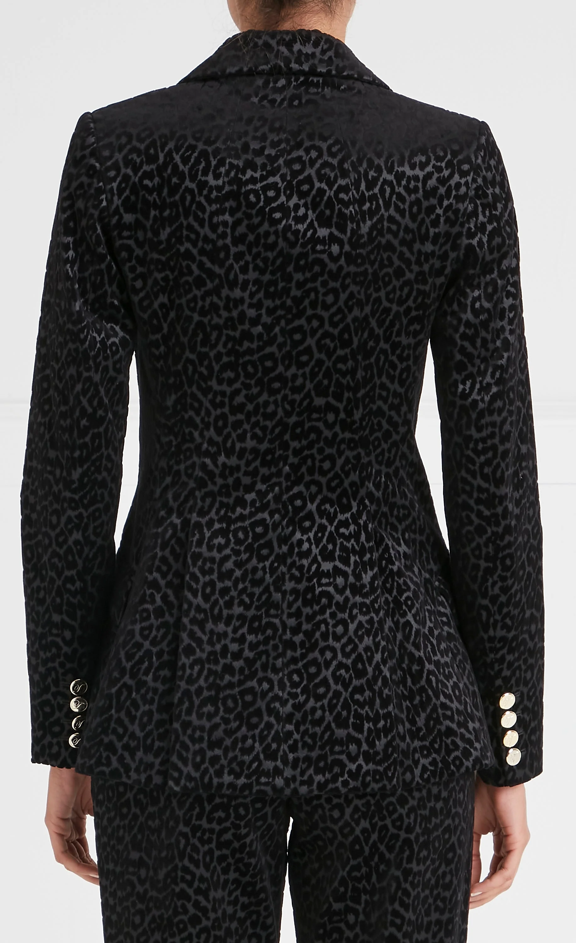 Lynx Velvet Double-Breasted Jacket - Black Tonal Leopard - Image 4
