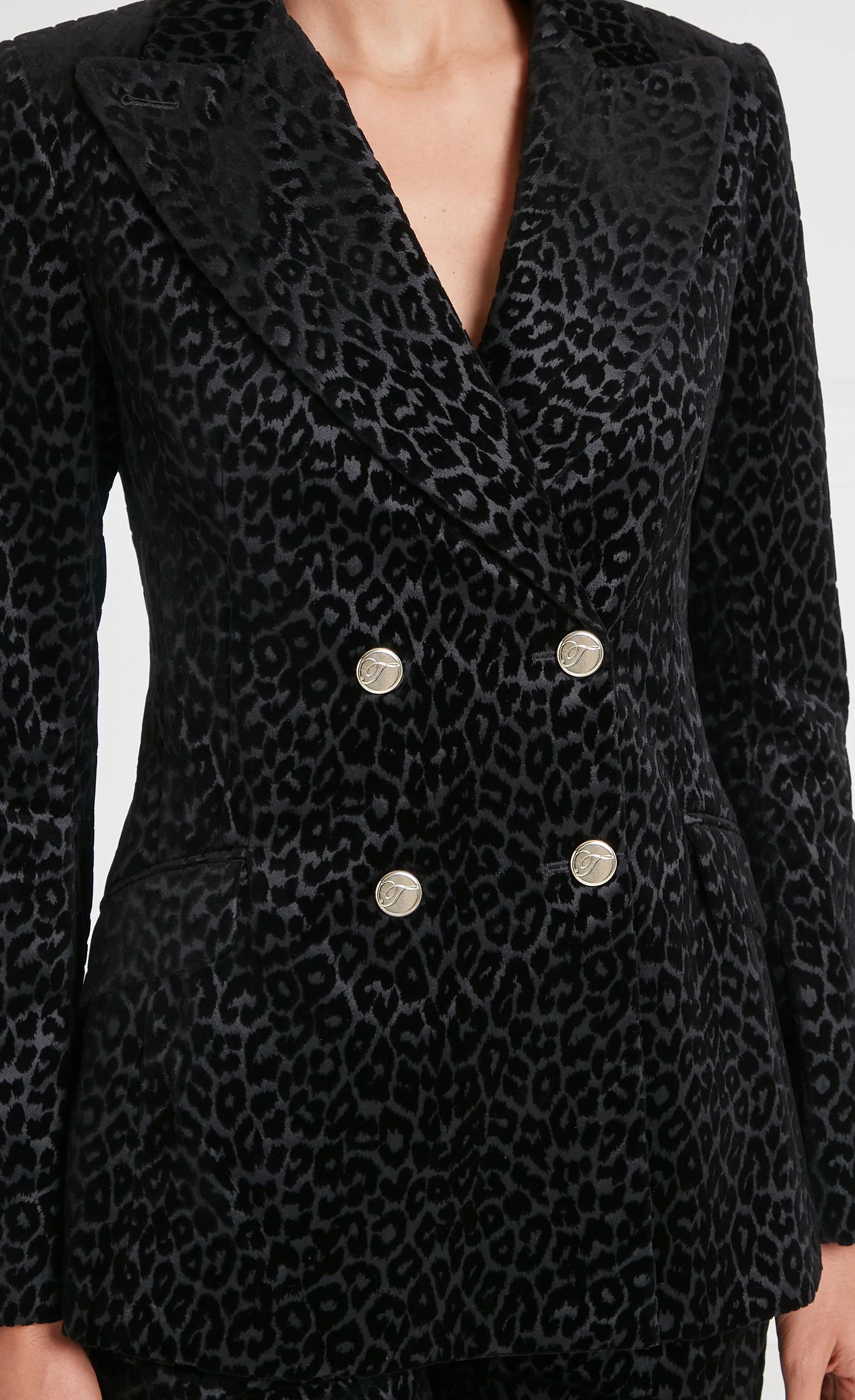Lynx Velvet Double-Breasted Jacket - Black Tonal Leopard - Image 5