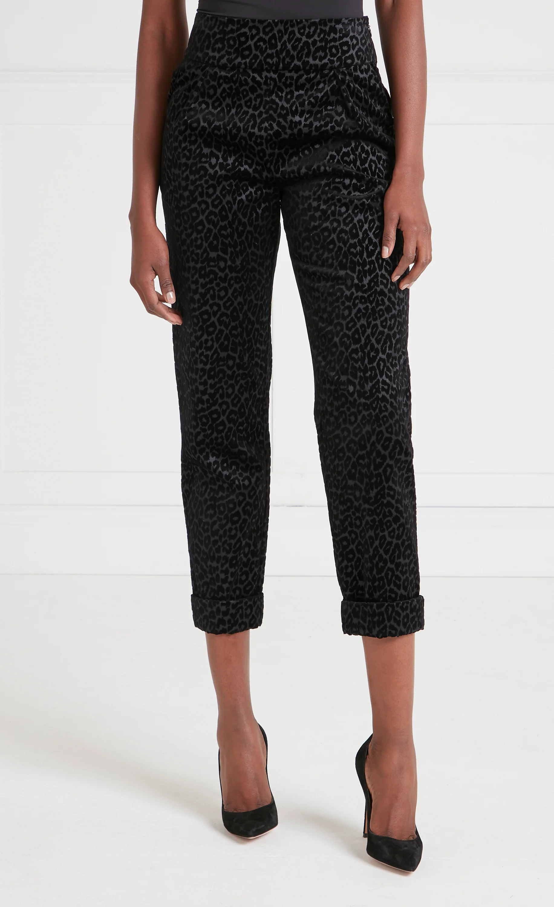 Lynx Velvet Tapered Trousers - Black Tonal Leopard - Image 2