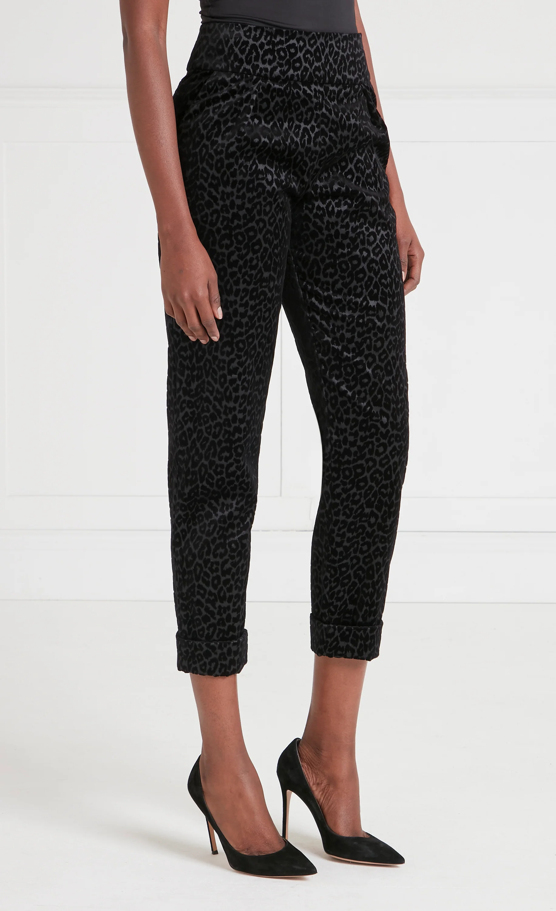 Lynx Velvet Tapered Trousers - Black Tonal Leopard - Image 3