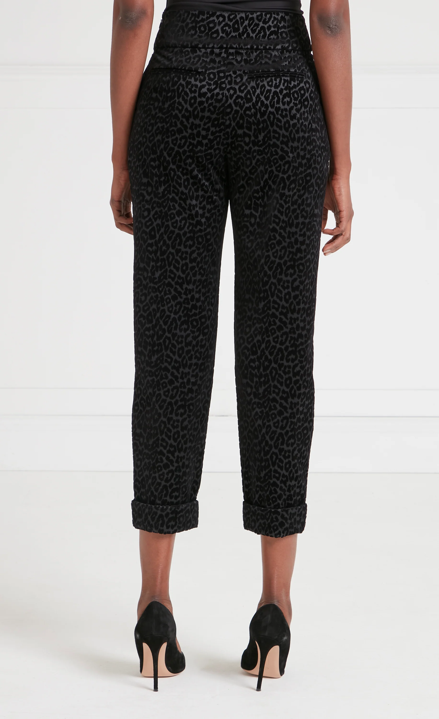 Lynx Velvet Tapered Trousers - Black Tonal Leopard - Image 4