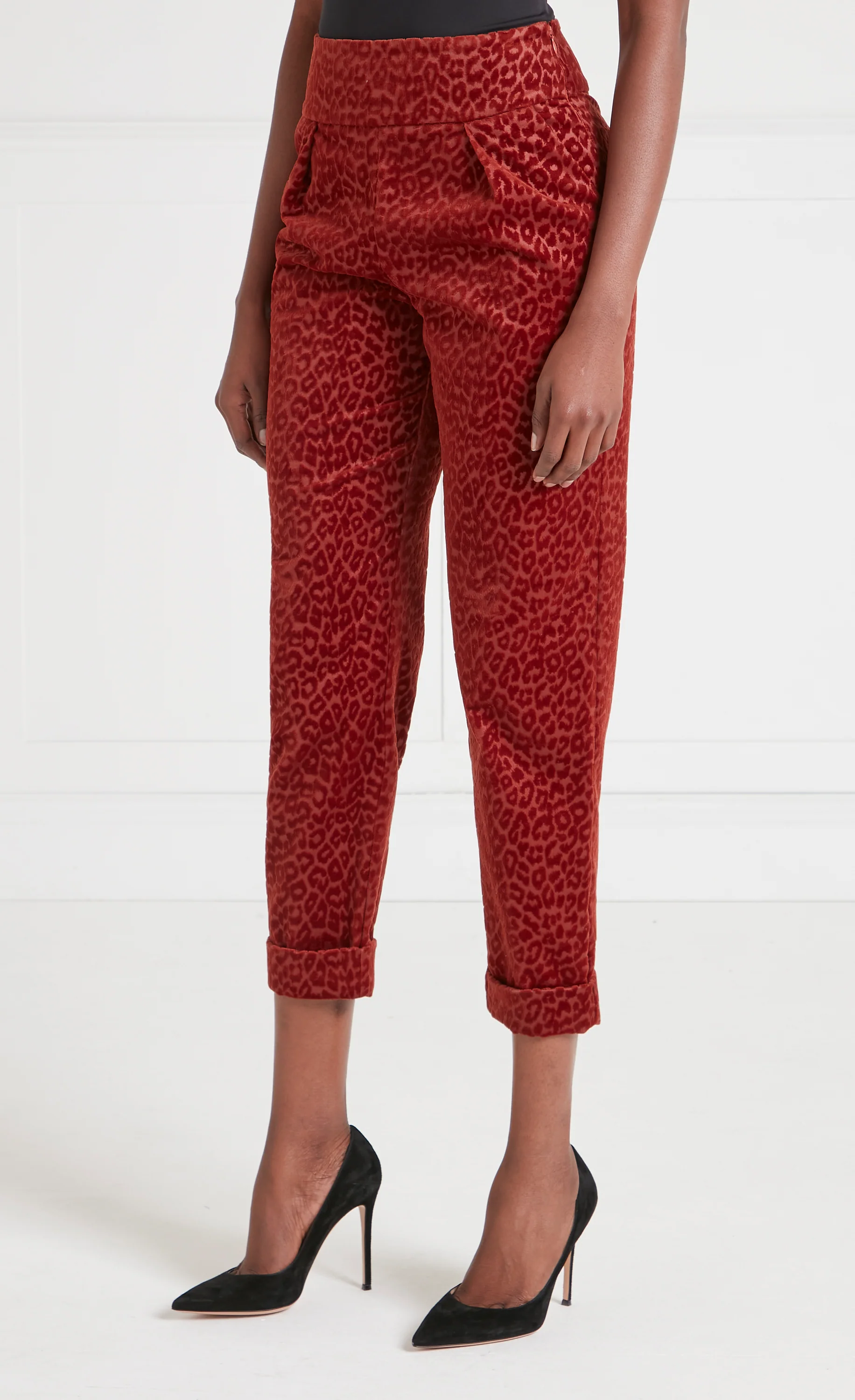 Lynx Velvet Tapered Trousers - Maple Tonal Leopard - Image 3