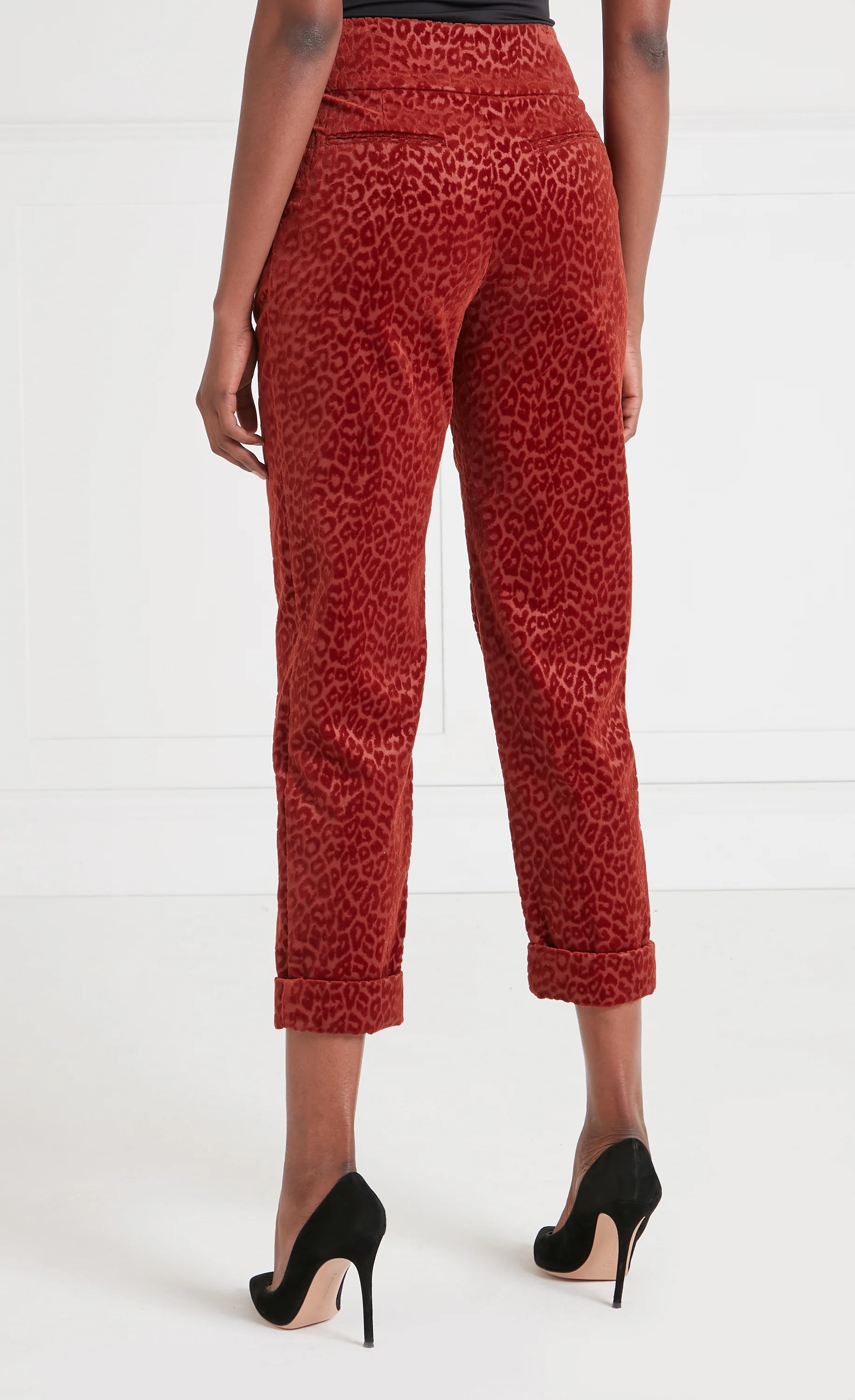 Lynx Velvet Tapered Trousers - Maple Tonal Leopard - Image 4