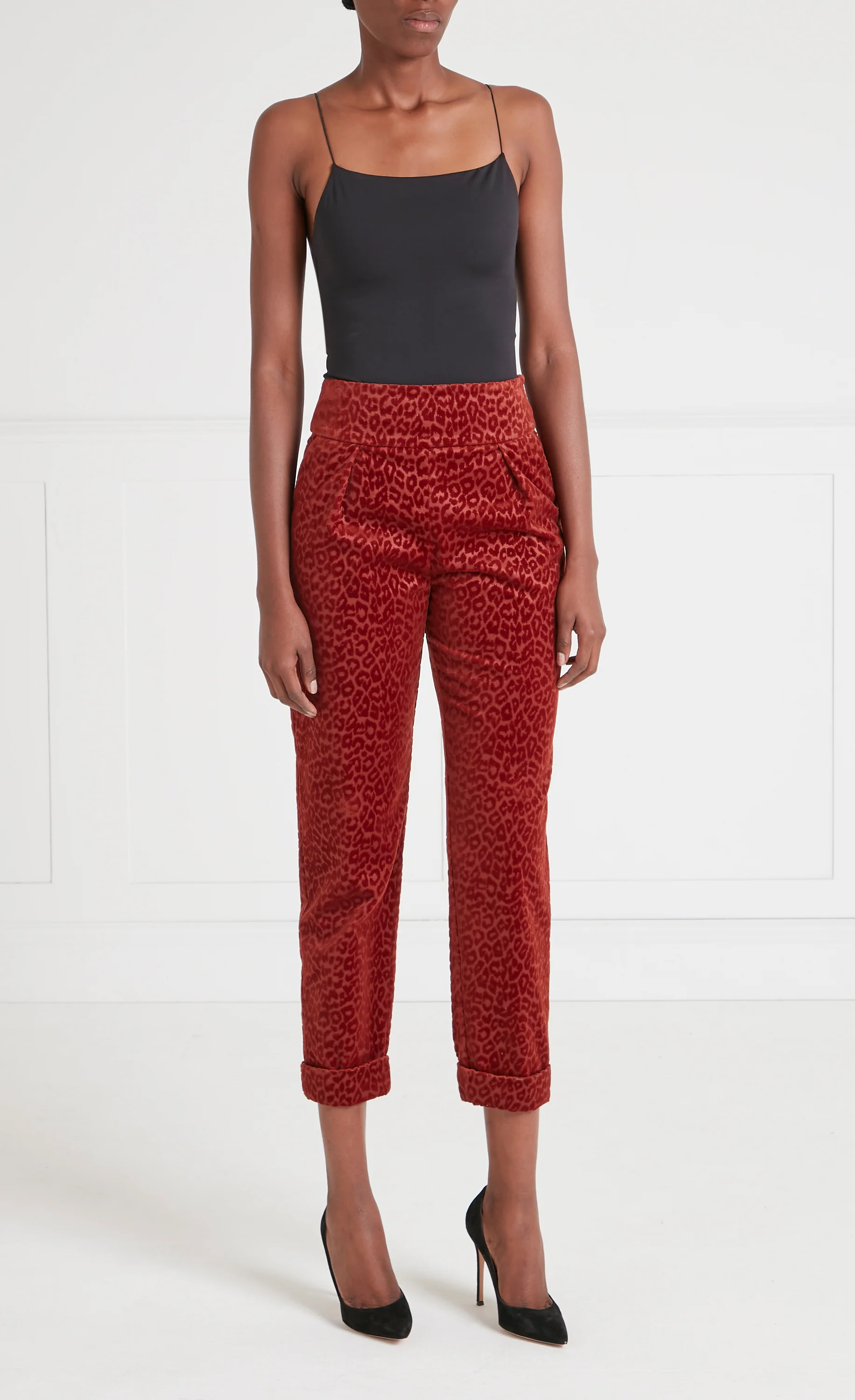 Lynx Velvet Tapered Trousers - Maple Tonal Leopard - Image 7